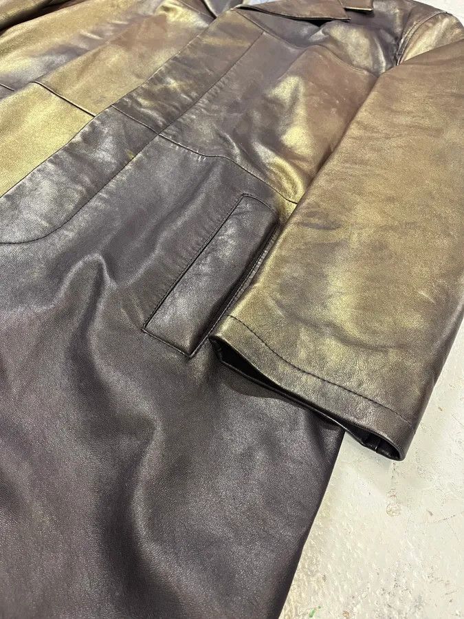 Versace 1990s Versace Brown Metallic Gold Leather Coat Size US M / EU 48-50 / 2 - 6 Thumbnail