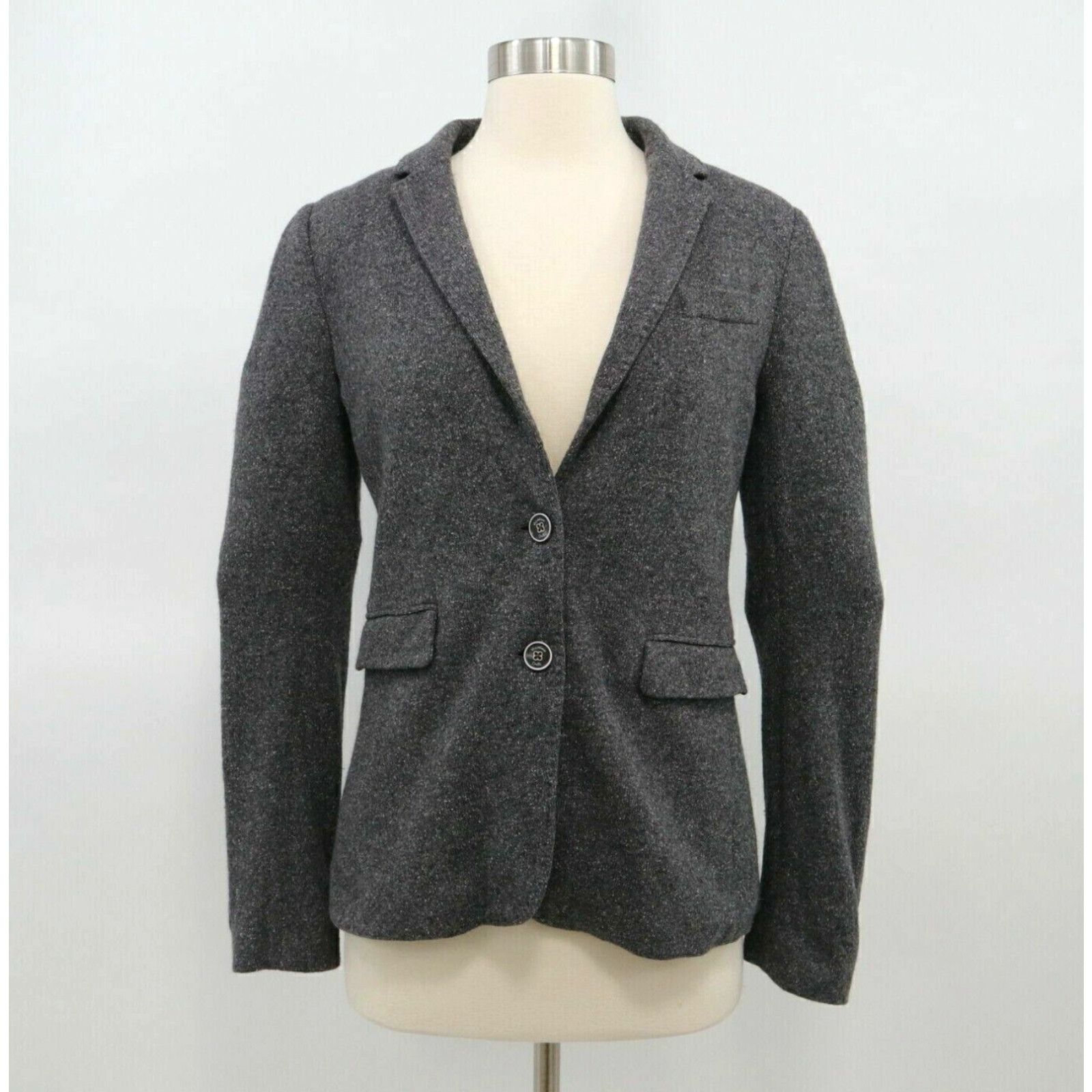image of Massimo Dutti Blazer Jacket Wool Silk Womens Gray Heather Us 4 / Eu36 Career in White (Size Small)