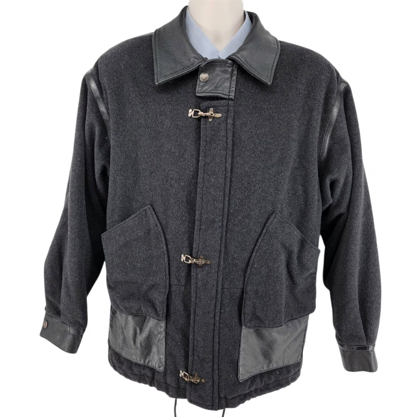 Vintage VINTAGE Jeno de Paris Coat Mens M Gray Wool Cashmere Leather Trim Bomber Jacket 90s Designer Canada Size US M / EU 48-50 / 2 - 6 Thumbnail