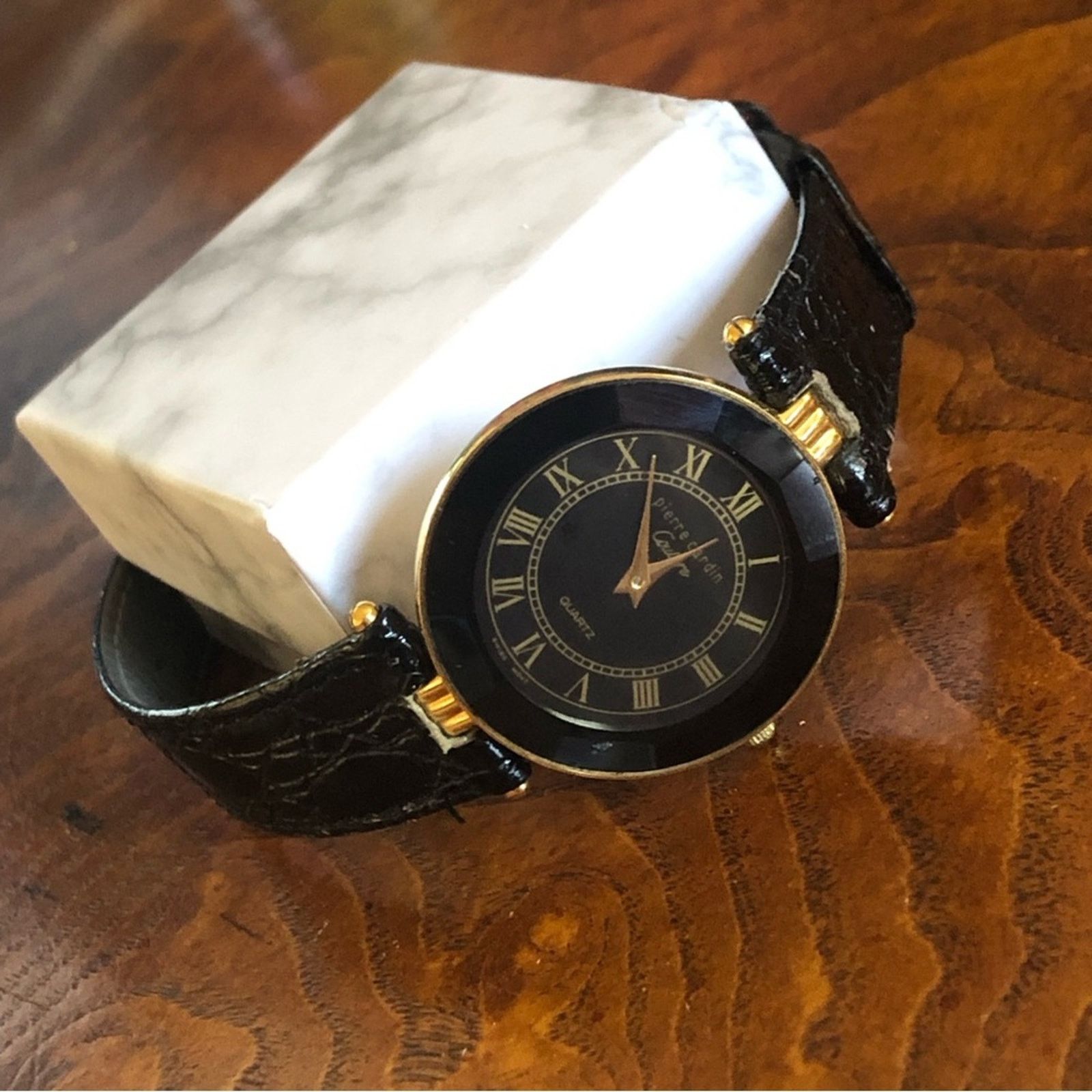 Vintage Pierre Cardin Couture Black Leather Band Watch, Women's