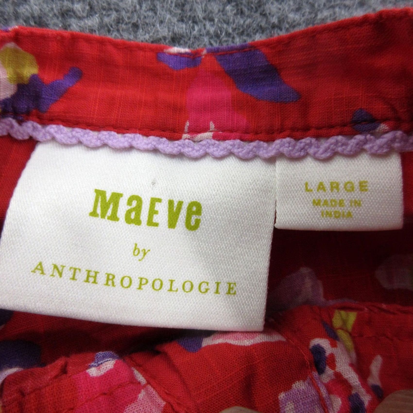 Vintage Maeve Blouse Womens L Red Floral Round Neck Button Balloon Sleeve Tunic Top Size L / US 10 / IT 46 - 5 Thumbnail