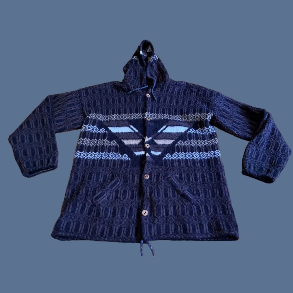 Vintage VINTAGE Otavalo Cardigan Sweater Hooded Women’s One Size Brown Aztec Geometric Wool 100% Heavyweight Oversized Regular Ladies Mens? Size ONE SIZE - 1 Thumbnail