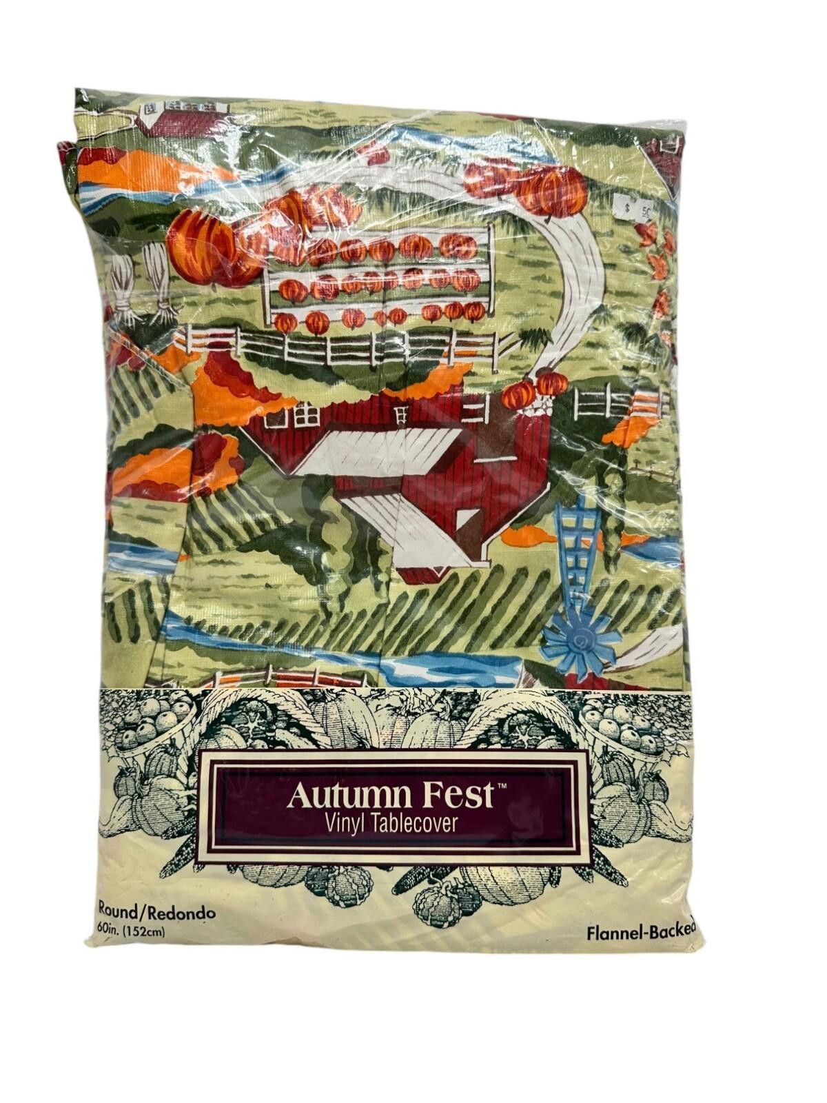 Other Autumn Fest Round Vinyl Tablecover 60" Flannel-Backed Size ONE SIZE - 1 Thumbnail