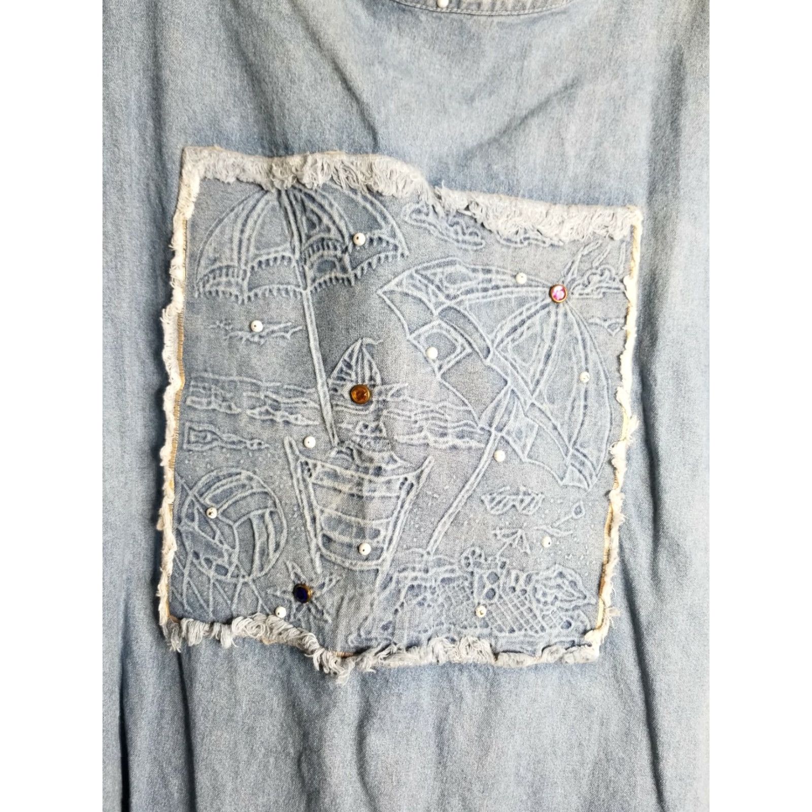 Vintage VINTAGE Copa Cabana Dress Women L Blue Beaded Jean Beach Cover Up O/S 80s Tunic Womens Size 36" / US 14 / IT 50 - 4 Thumbnail