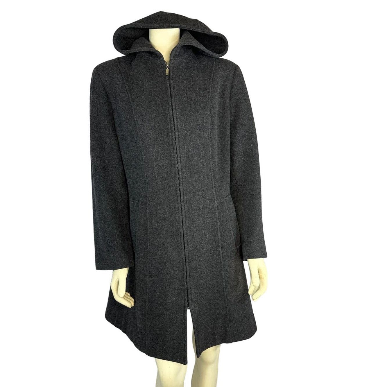 Vtg Donnybrook Y2K Hooded Charcoal Gray Coat zipper close 12