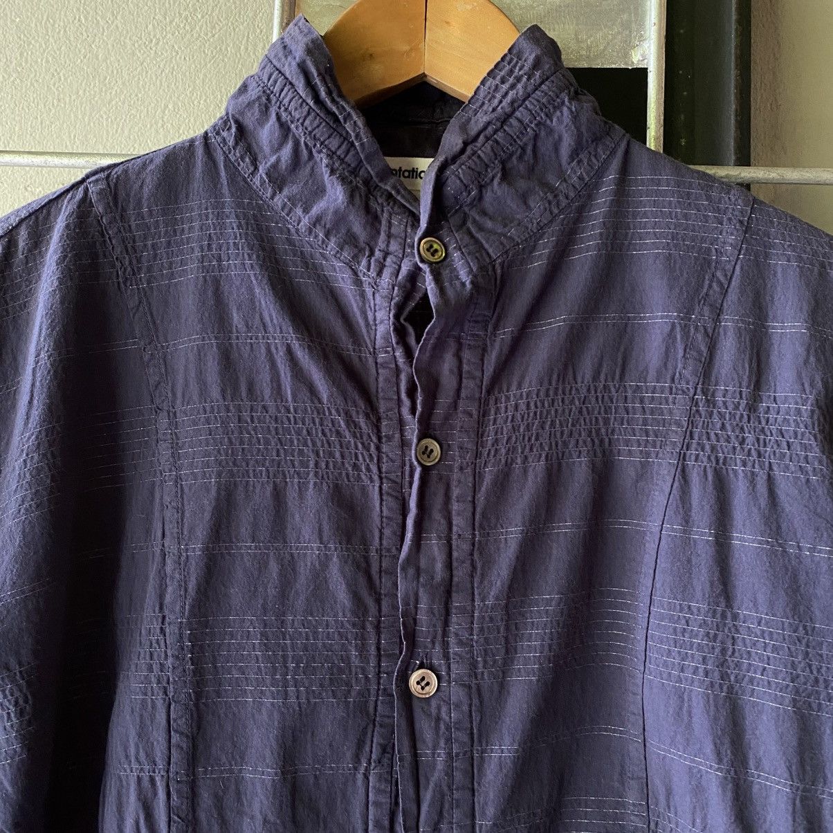 Issey Miyake Plantation Navy Textured Stand Collar Shirt Size M / US 6-8 / IT 42-44 - 6 Thumbnail