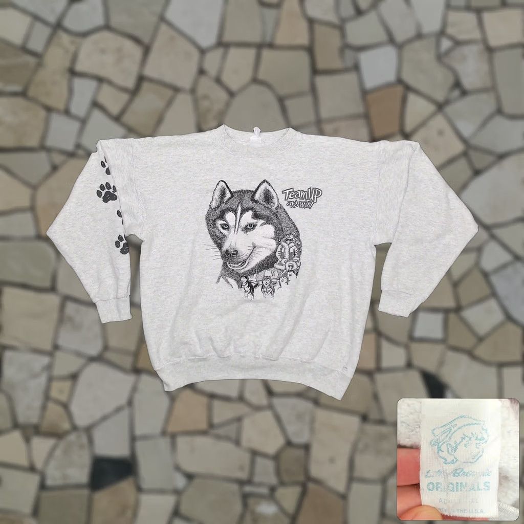 Vintage VINTAGE 90s Little Brownie Originals Husky Sled Dog Paw Print Gray Sweatshirt Mens XL Size US XL / EU 56 / 4 - 1 Thumbnail