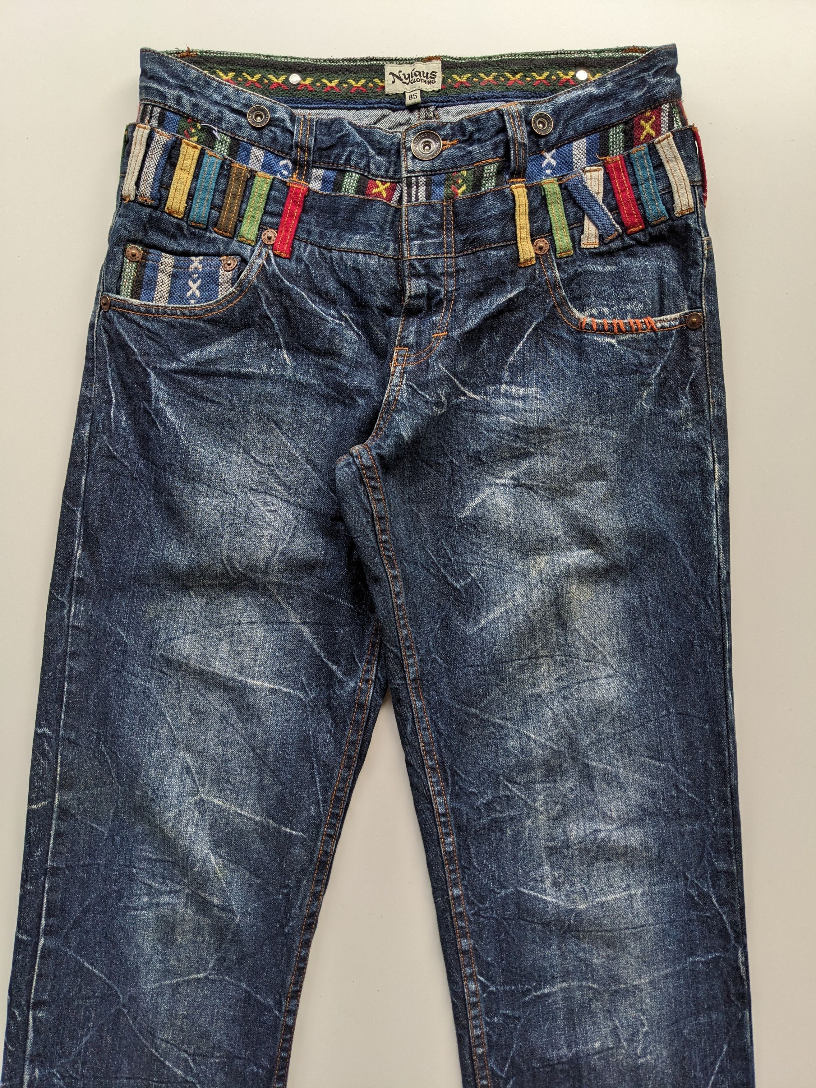 Japanese Brand Nylaus clawmark faded double waist jeans Size US 33 - 4 Thumbnail