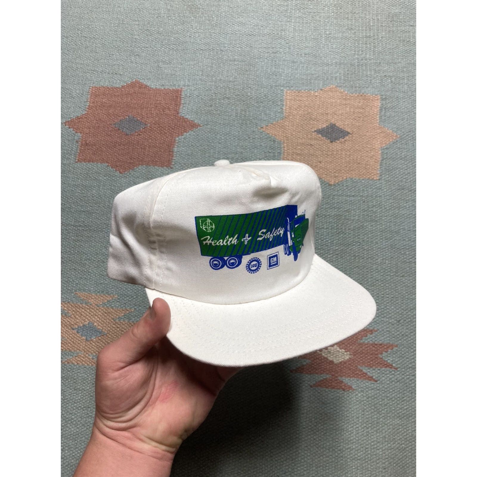 Vintage VINTAGE General Motors Strapback Hat Men Adjustable White USA health & safety UAW automobile truck cap Size ONE SIZE - 2 Thumbnail