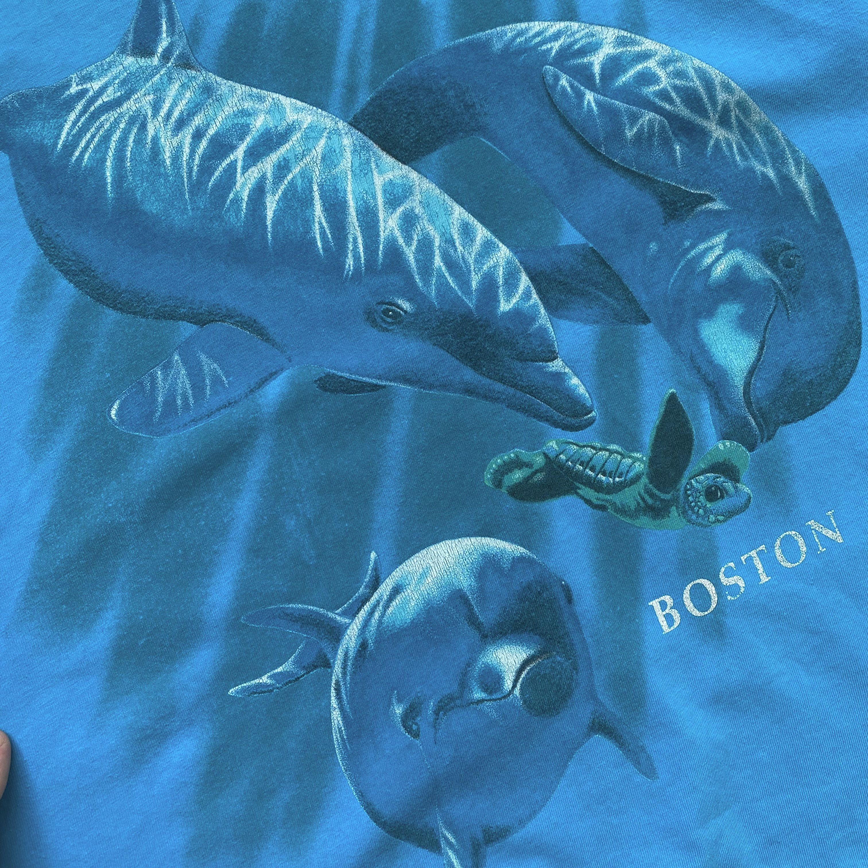 Hanes 🐬 Vintage 92s USA Boston Dolphins Logo tee Animal Harlequin Size US XL / EU 56 / 4 - 5 Thumbnail