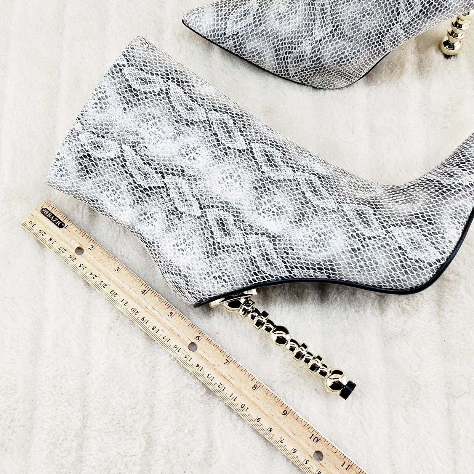 Other 5" Geo Deco High Heel White Snake Print Pointy Toe Ankle Boo Size US 11 / IT 41 - 8 Thumbnail