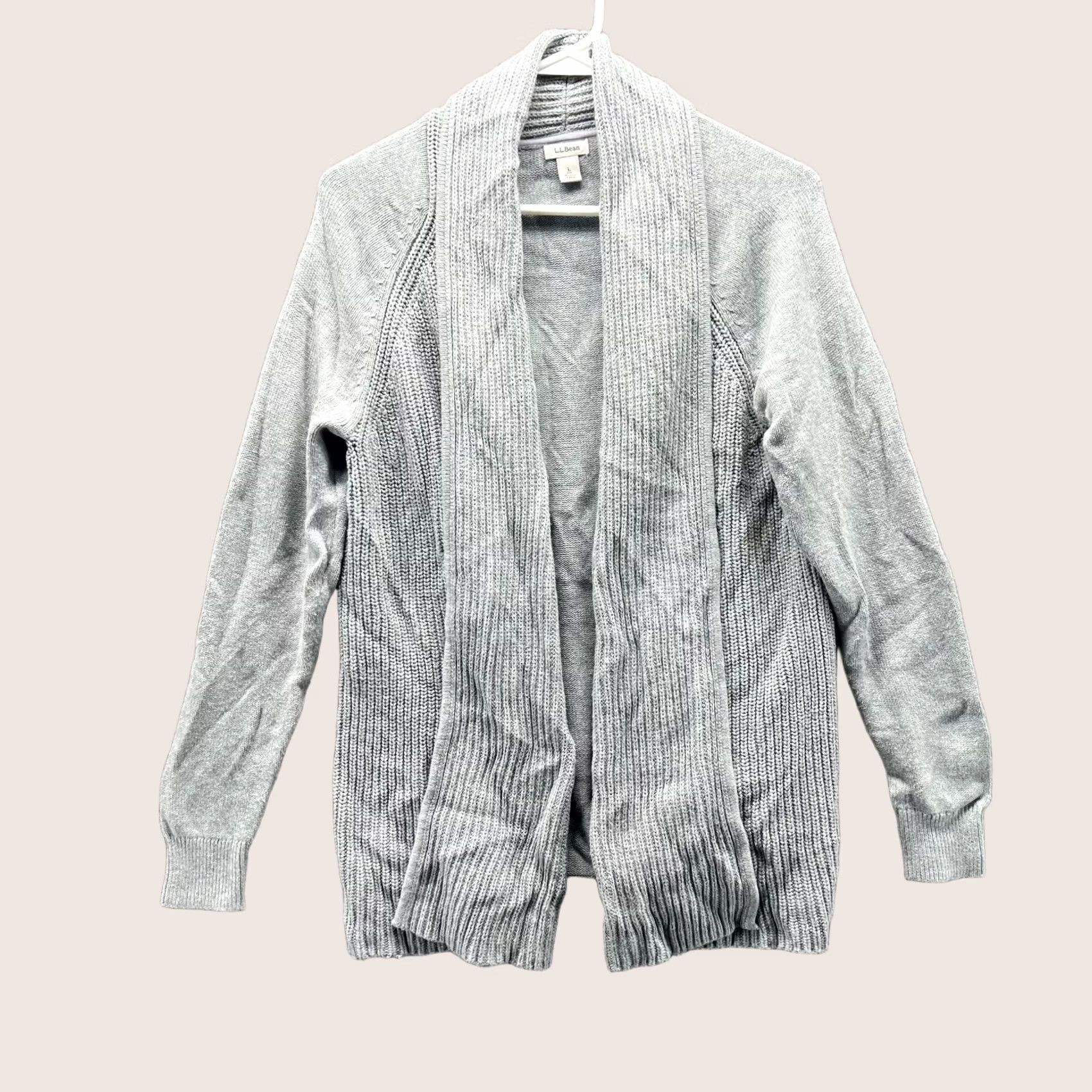 Vintage L.L. Bean Cardigan Womens Large Gray Open Front Cotton Blend Knit Jacket Cardigan Open Front Ribbed Knit Casual Size L / US 10 / IT 46 - 1 Thumbnail