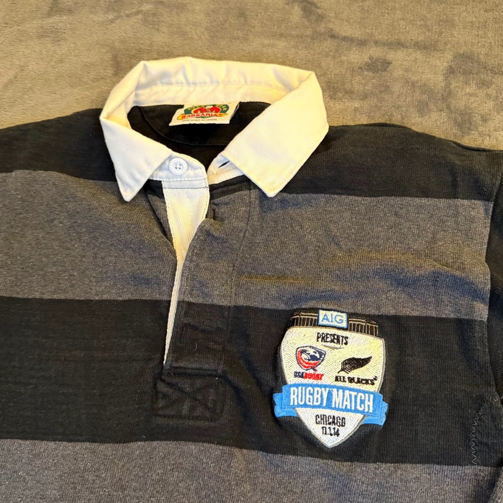 Barbarian VINTAGE Barbarian Rugby Wear Polo Shirt Striped Long Sleeve Grey/Black Men's S Size Small Casual Activewear Size US S / EU 44-46 / 1 - 2 Thumbnail