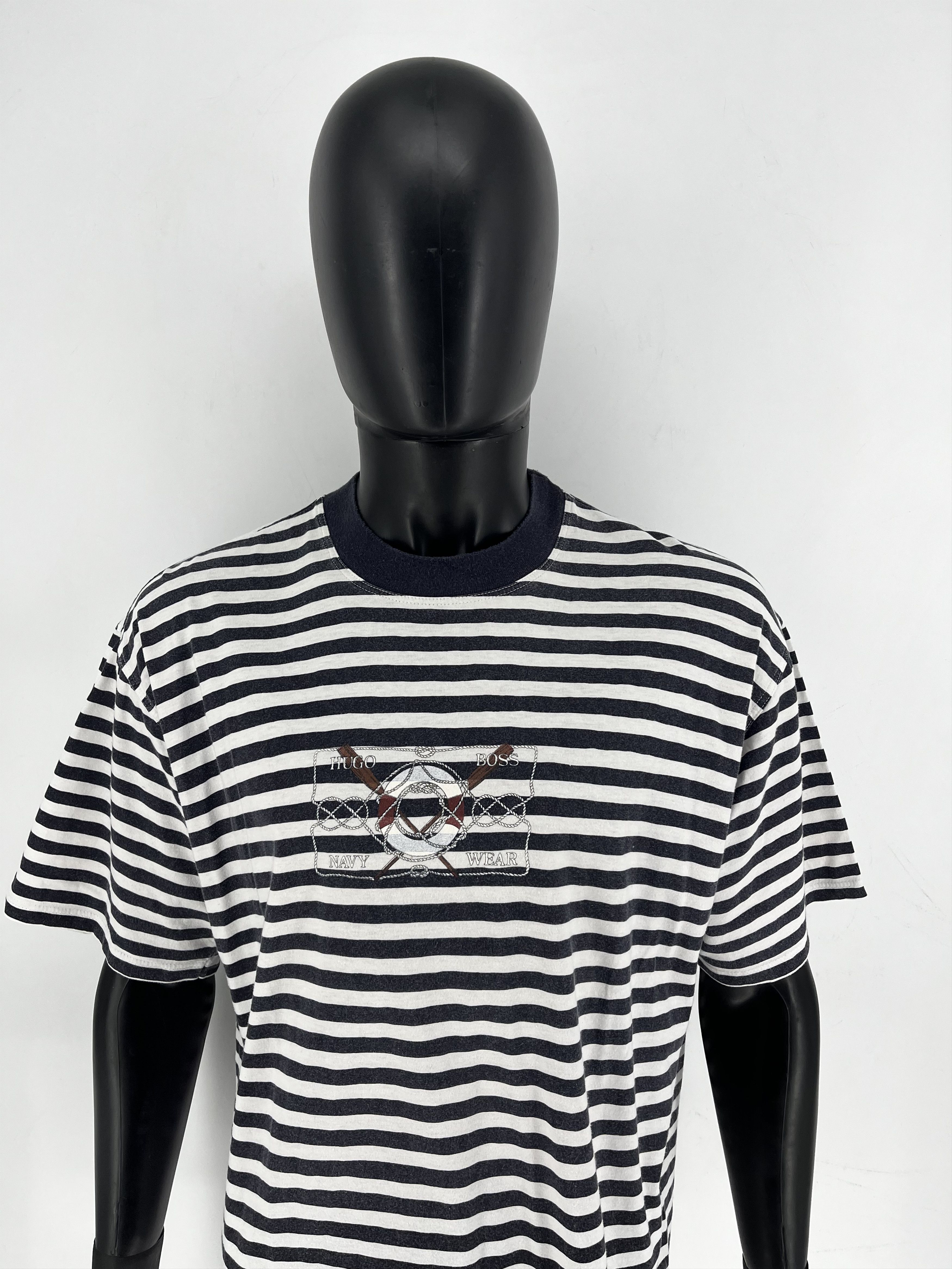 Hugo Boss Vintage Hugo Boss Nawy Wear 80s 90s Big Logo Tee Spell Out Size US XXL / EU 58 / 5 - 6 Thumbnail