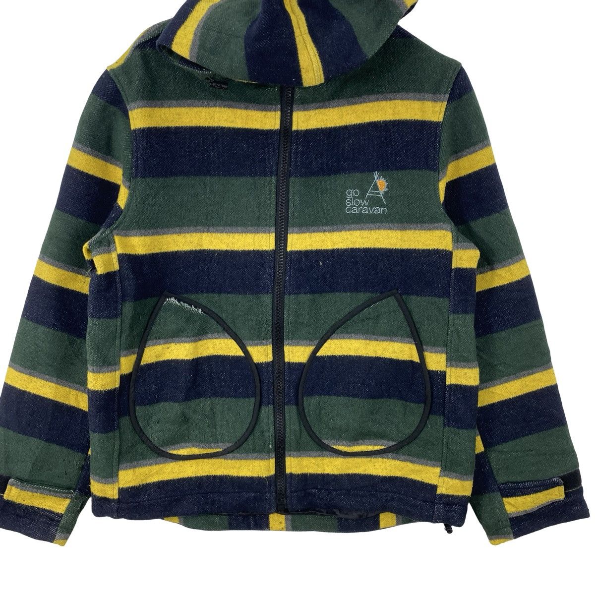 Vintage Vintage GO SLOW CARAWAN Border Stripe Hooded Jacket Fleece Size US L / EU 52-54 / 3 - 5 Thumbnail