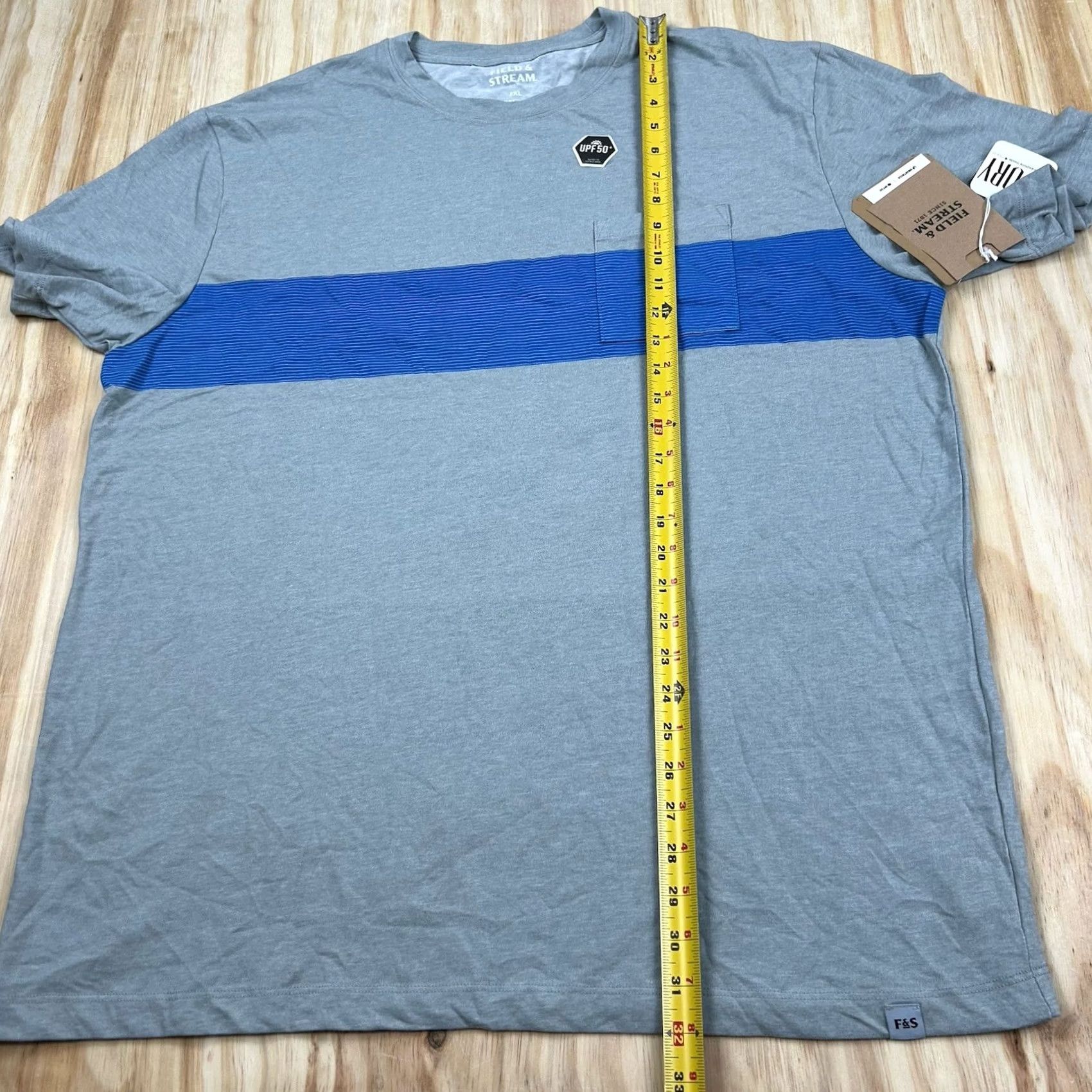 Vintage Field & Stream Deep Runner T-Shirt Gray Stripe UPF 50 Pockets Short Sleeve 2XL Mens Size US 39 - 7 Thumbnail