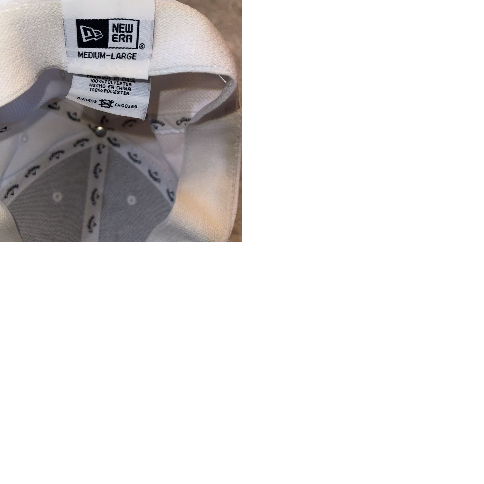 New Era VINTAGE Callaway New Era Medium-Large Hat Cap Golf White Embroidered Stained Headband Mens Size ONE SIZE - 9 Thumbnail