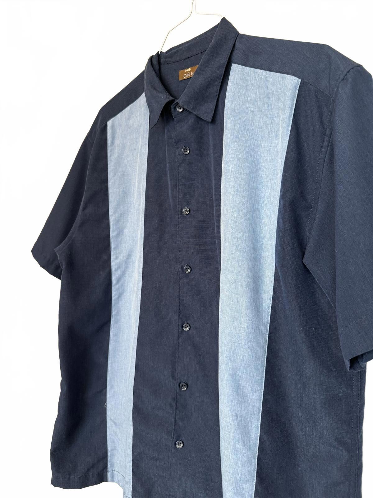 Designer Men's Short Sleeve Button Shirt - Navy Light Blue Stripes Size US XL / EU 56 / 4 - 3 Thumbnail