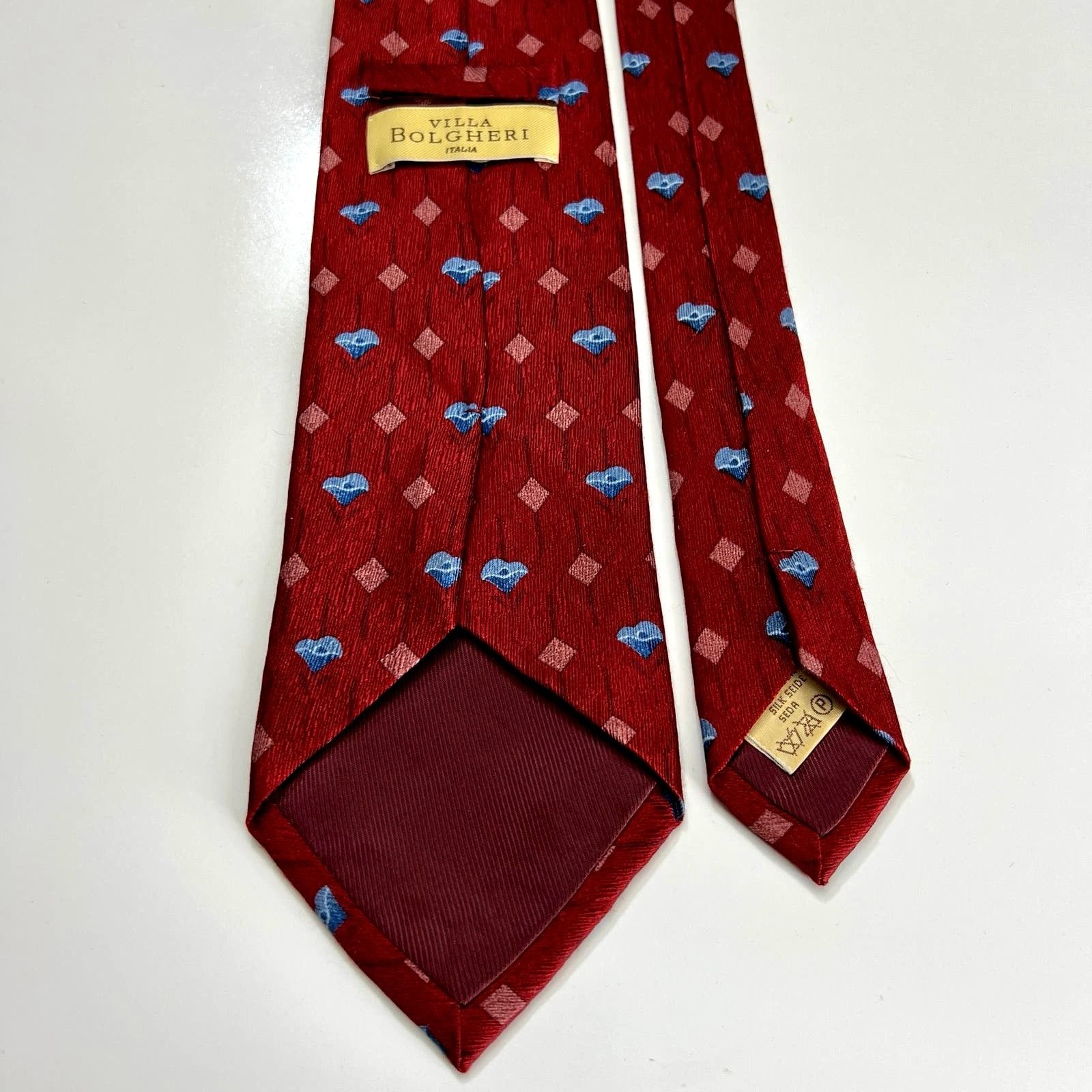 Other Villa Bolgheri Men Italy Made Tie Red Blue 100% Silk Necktie Size ONE SIZE - 2 Thumbnail
