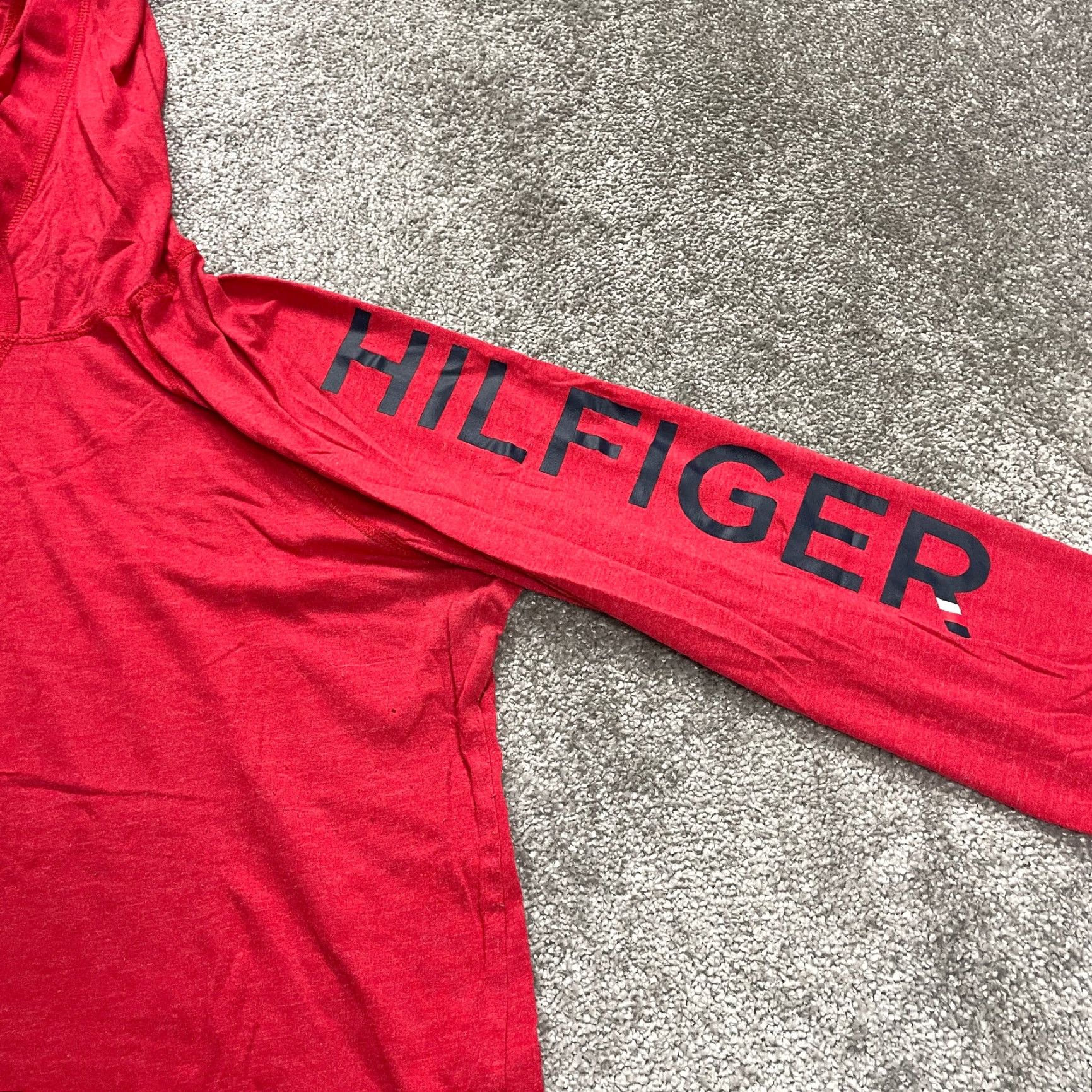 Tommy Hilfiger Womens Tommy Hilfiger Hoodie Sweatshirt 1X Red Pullover Hooded Lightweight Logo Knit Classic Jersey Size XL / US 12-14 / IT 48-50 - 3 Thumbnail