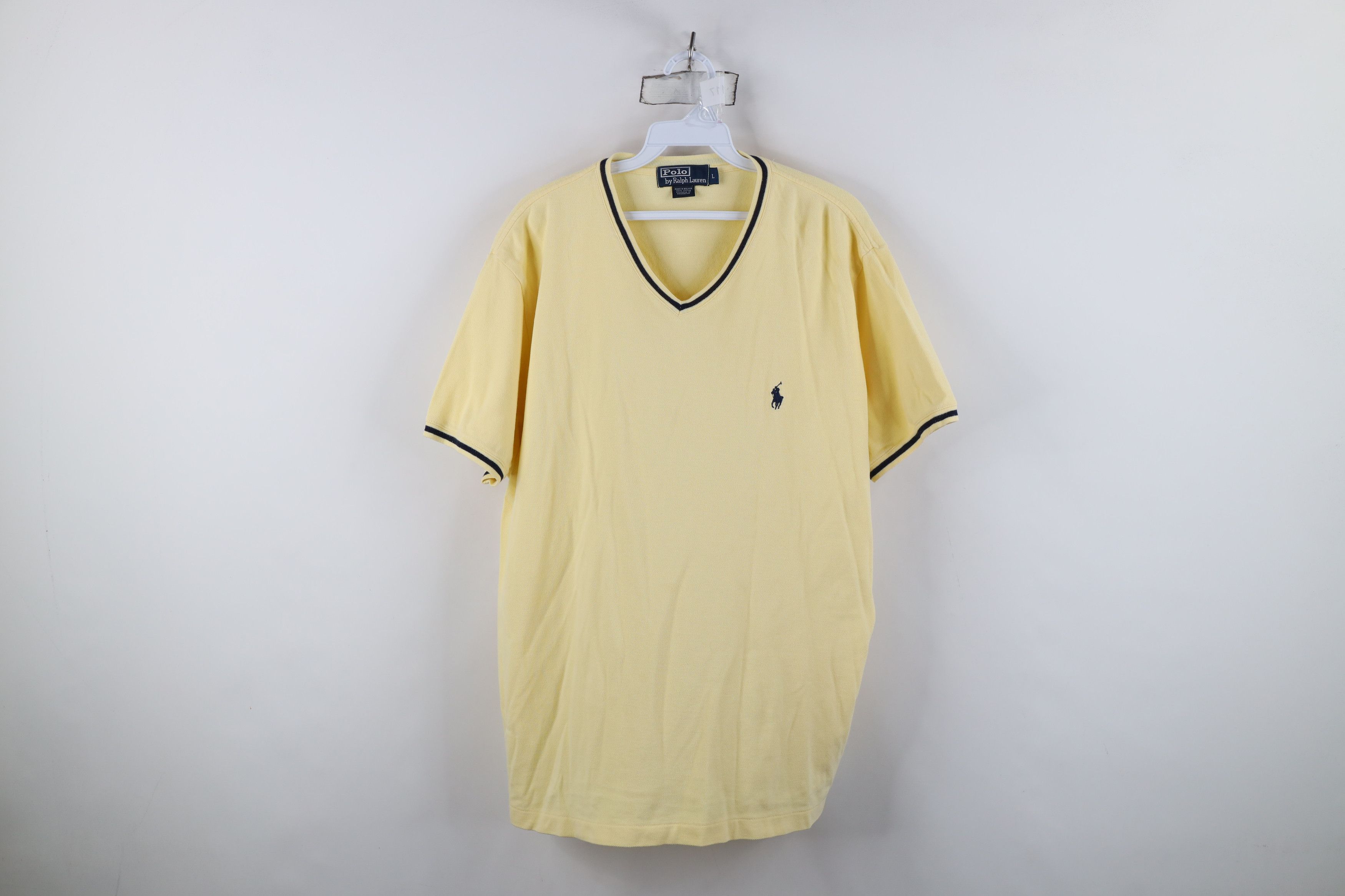 Ralph Lauren Vintage 90s Ralph Lauren Cotton Knit V-Neck T-Shirt Yellow Size US L / EU 52-54 / 3 - 1 Thumbnail