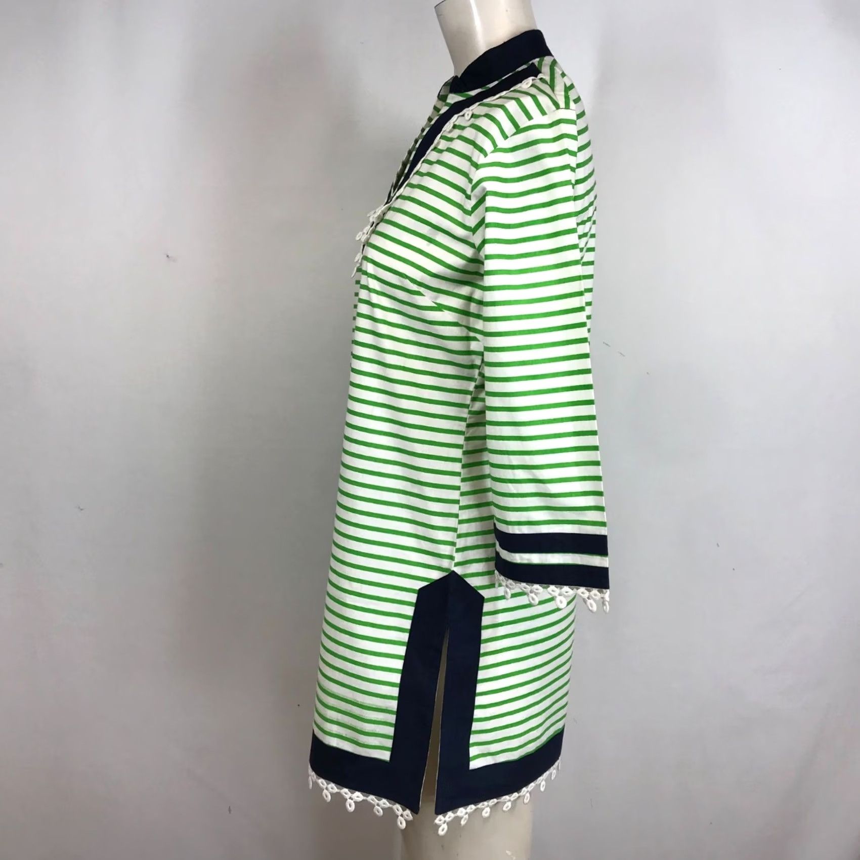 Vintage GRETCHEN SCOTT WOMEN'S SMALL V NECK TUNIC GREEN/WHITE Size S / US 4 / IT 40 - 6 Thumbnail