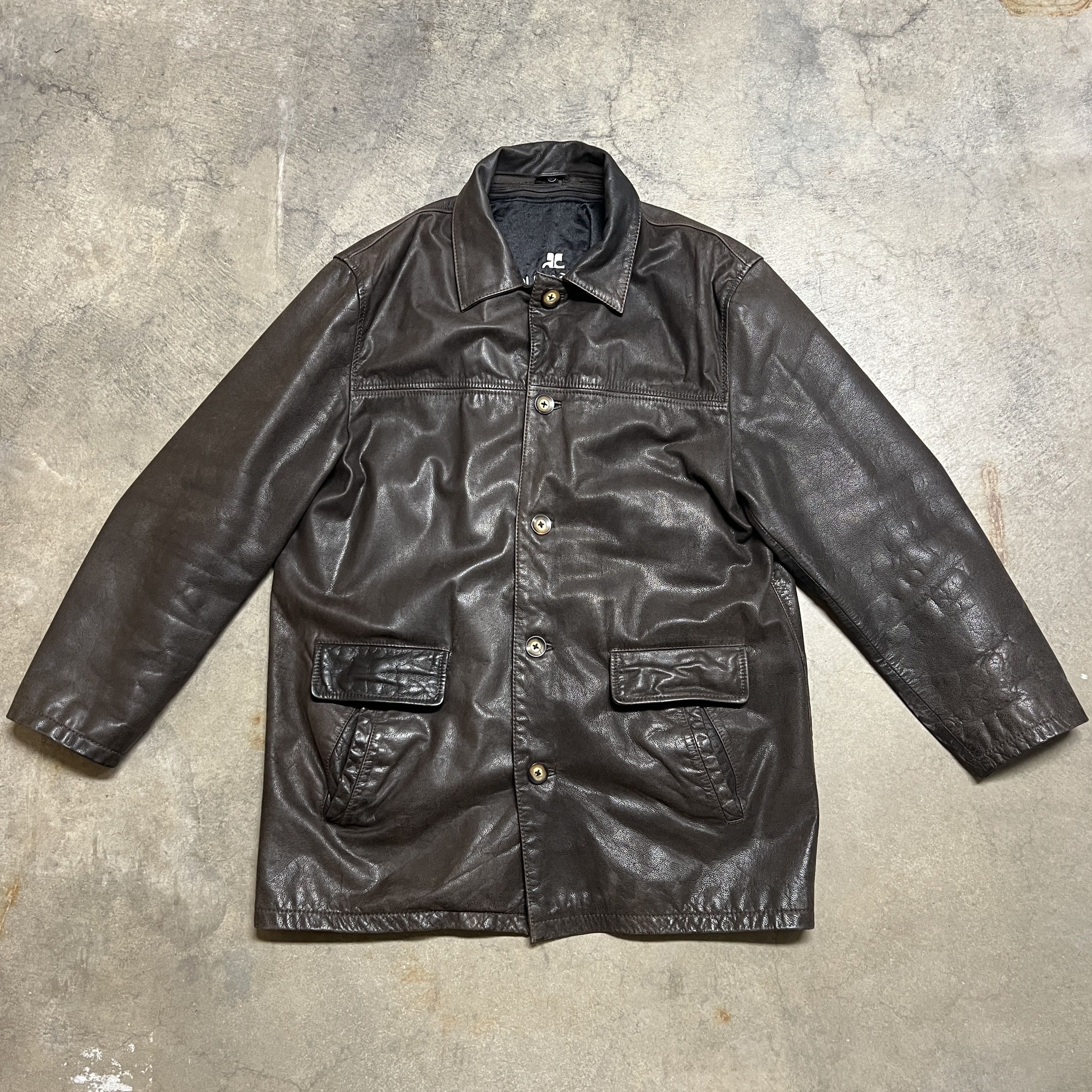 image of Courreges Courrèges Leather Coat in Brown, Men's (Size 2XL)