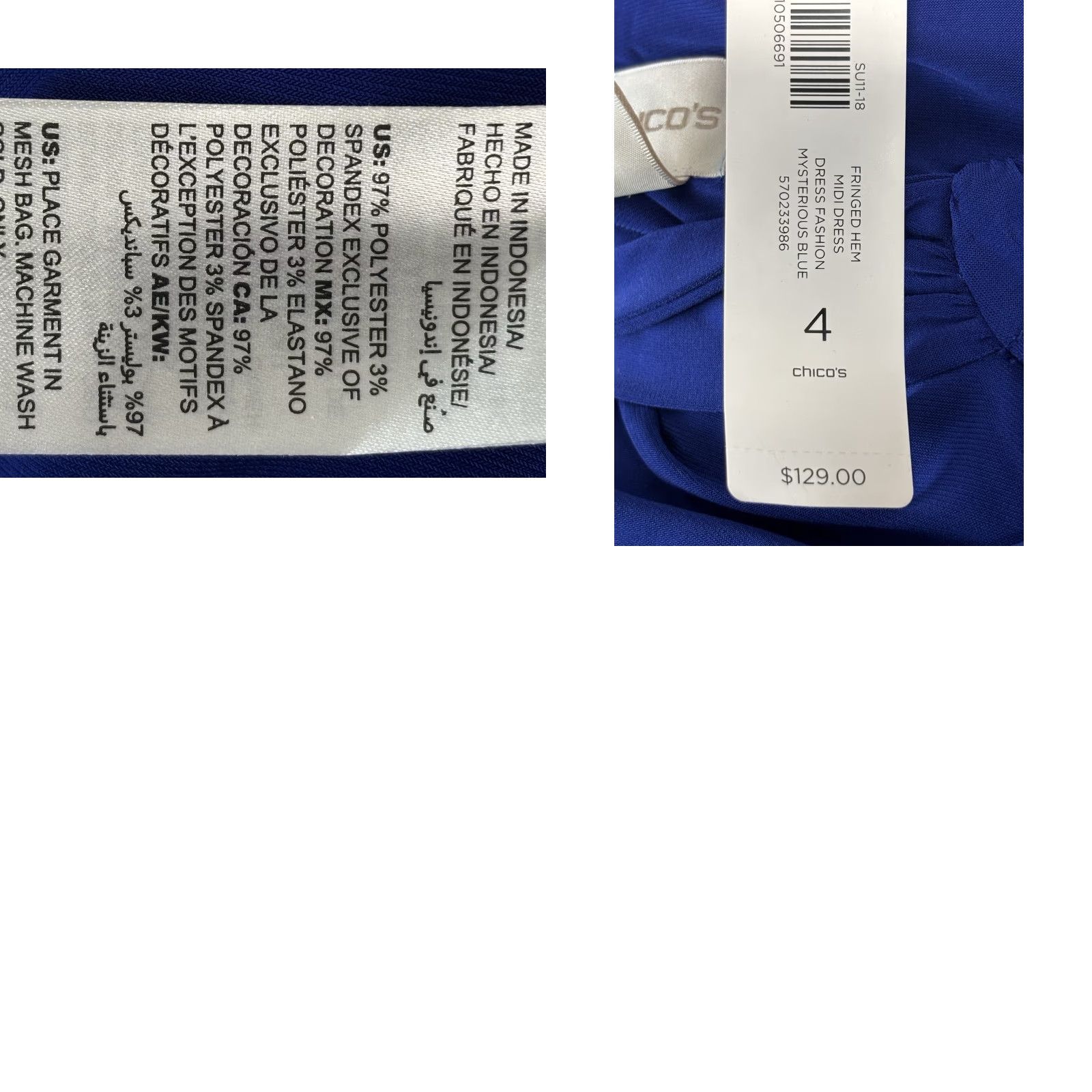 Vintage NEW Chico's Fringed Hem Midi Dress XXL Royal Blue Sleeveless Shift Women’s Size XXL / US 16-18 / IT 52-54 - 8 Thumbnail