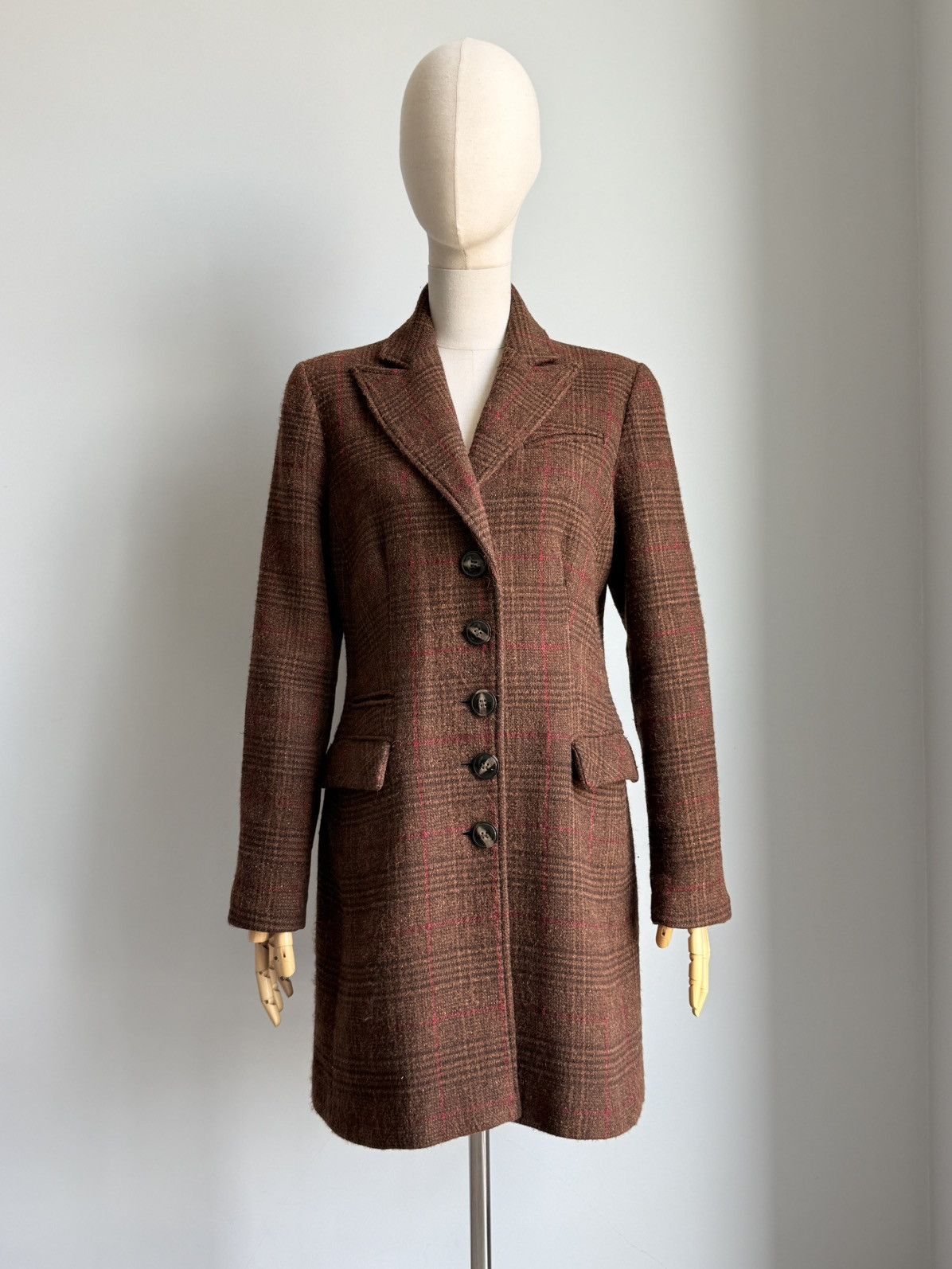 Sezane Sézane Brown Tweed Red Windowpane Wool Coat Tailored Size S / US 4 / IT 40 - 4 Thumbnail
