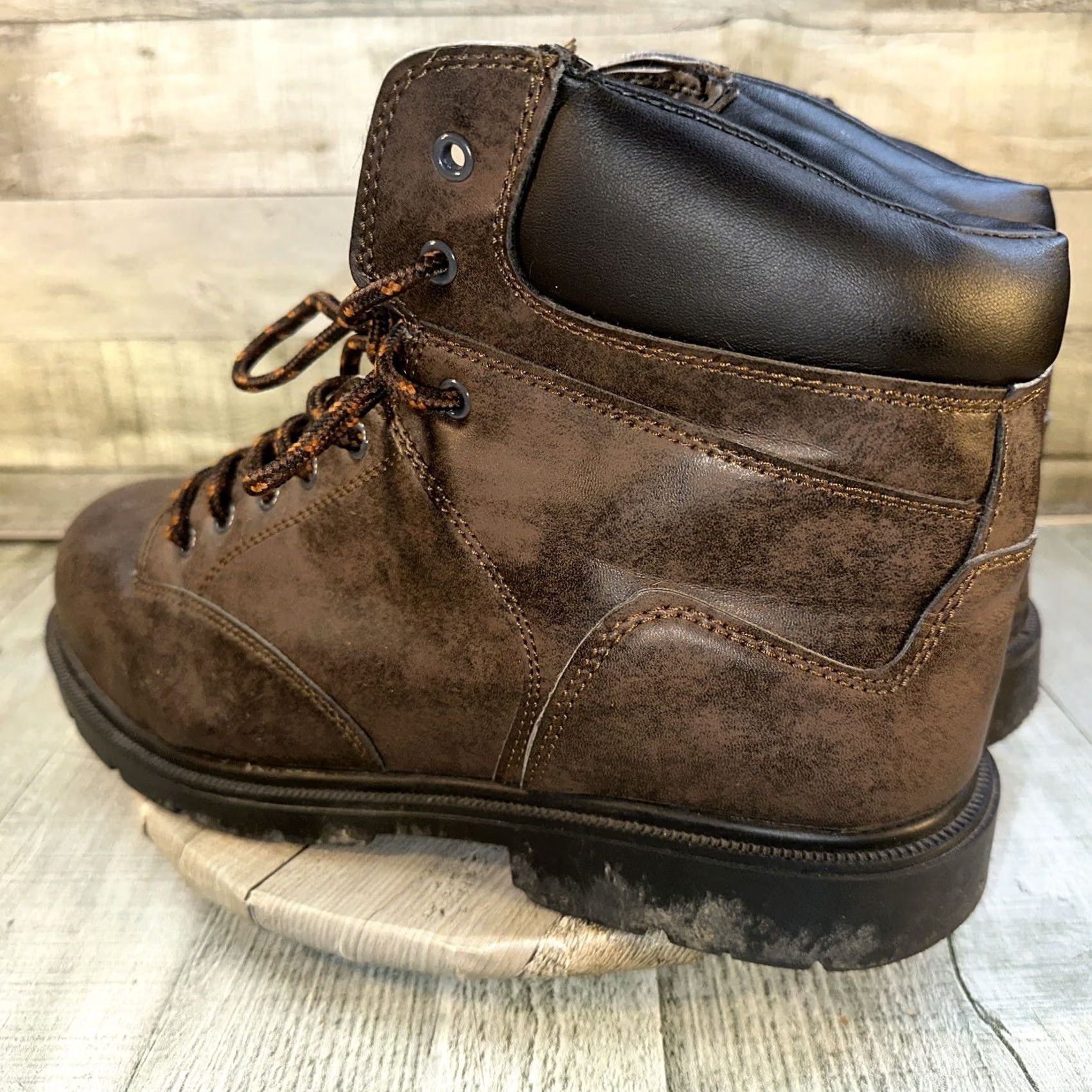Vintage Brahma Steel Toe Work Boots Men’s Size 13 Brown Leather Safety Toe Durable Boots Men's Brown Leather Steel Toe Brahma Buckle? Size US 13 / EU 46 - 4 Thumbnail