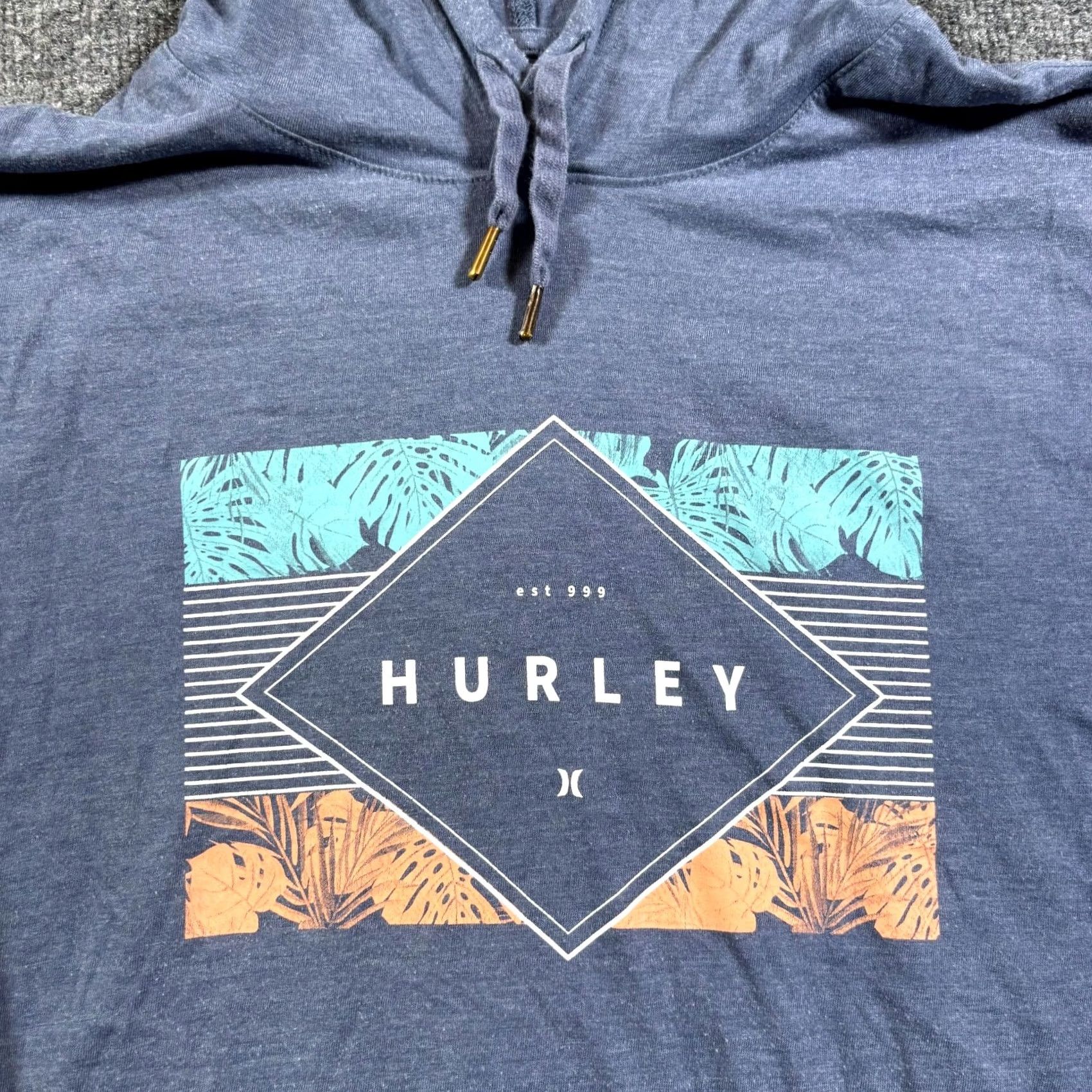 Hurley Hurley Hoodie Mens XL Blue Cotton Pullover Graphic Print Long Sleeve Casual Pullover Hooded Sweatshirt for Gym & Outdoor use Size US XL / EU 56 / 4 - 2 Thumbnail