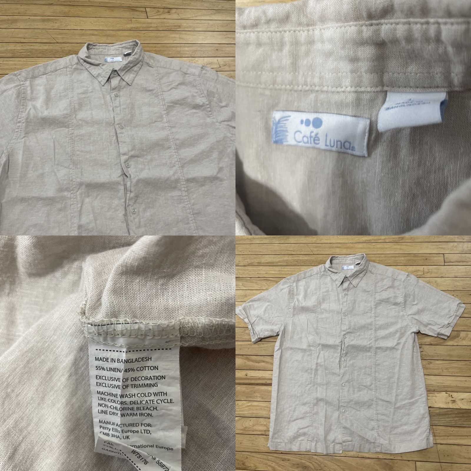 Vintage Cafe Luna Linen Button Shirt Men L Pleated Western Sand Tan Gray 44" Shirt Mens Size US L / EU 52-54 / 3 - 9 Thumbnail