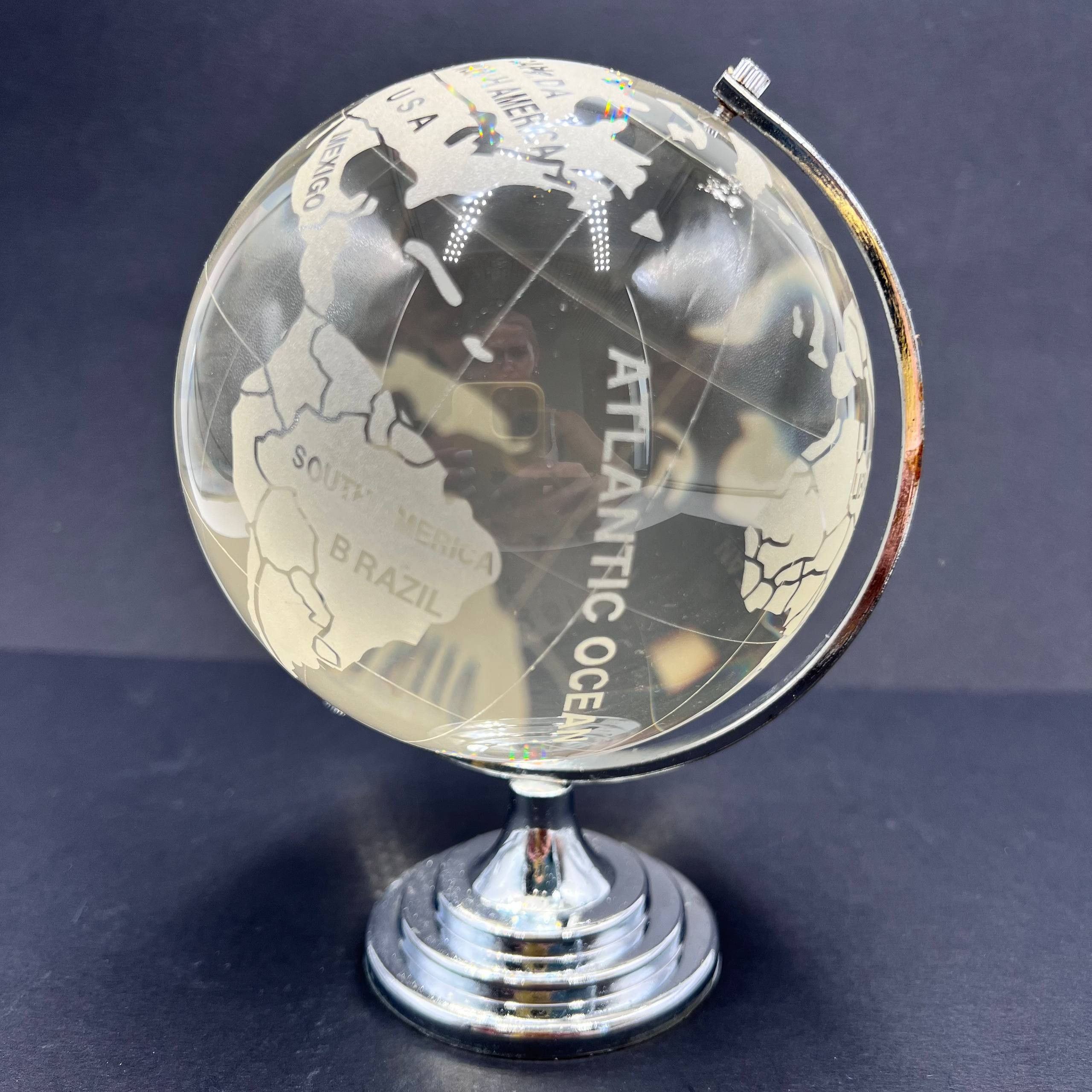 Vintage 1600g Vintage Crystal Glass Globe Sphere Etched World Map Size ONE SIZE - 8 Thumbnail