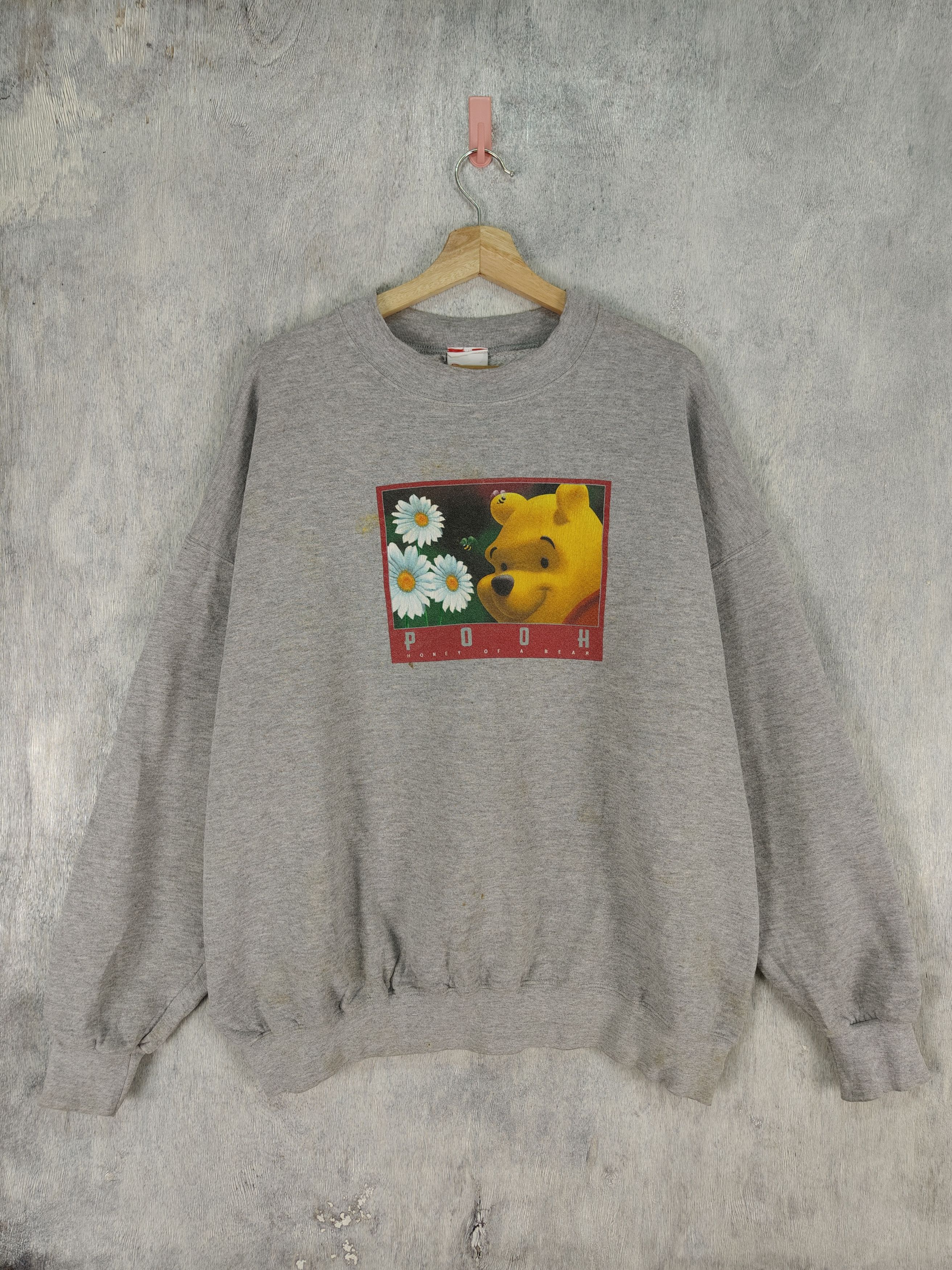 Image of Disney Winnie The Pooh Cartoon Sweatshirt in Grey, Men's (Size XL)