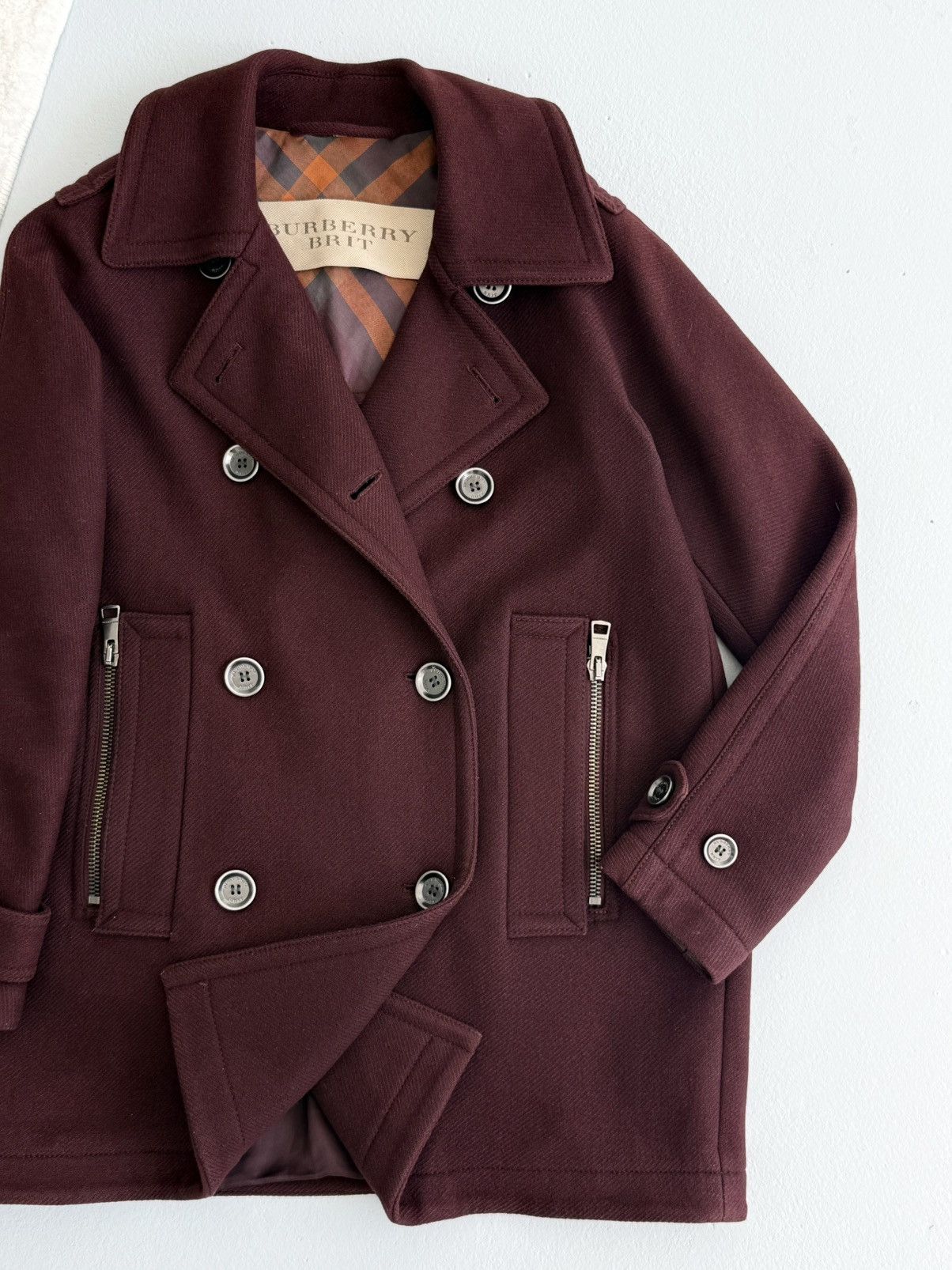 Burberry Burberry Brit Burgundy Wool Peacoat Double Breasted Coat Size S / US 4 / IT 40 - 3 Thumbnail