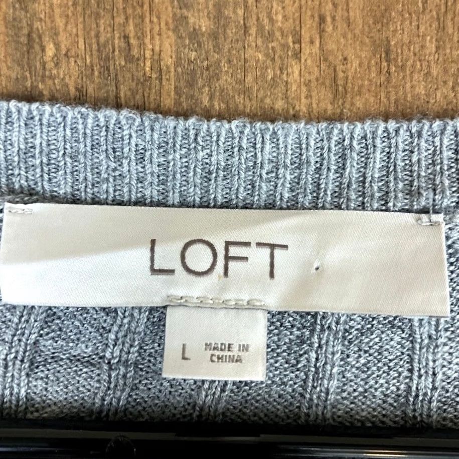 Loft LOFT Womens Sweater Gray White Ribbed Lace Trim Crew Neck Long Sleeve Large Size L / US 10 / IT 46 - 6 Thumbnail