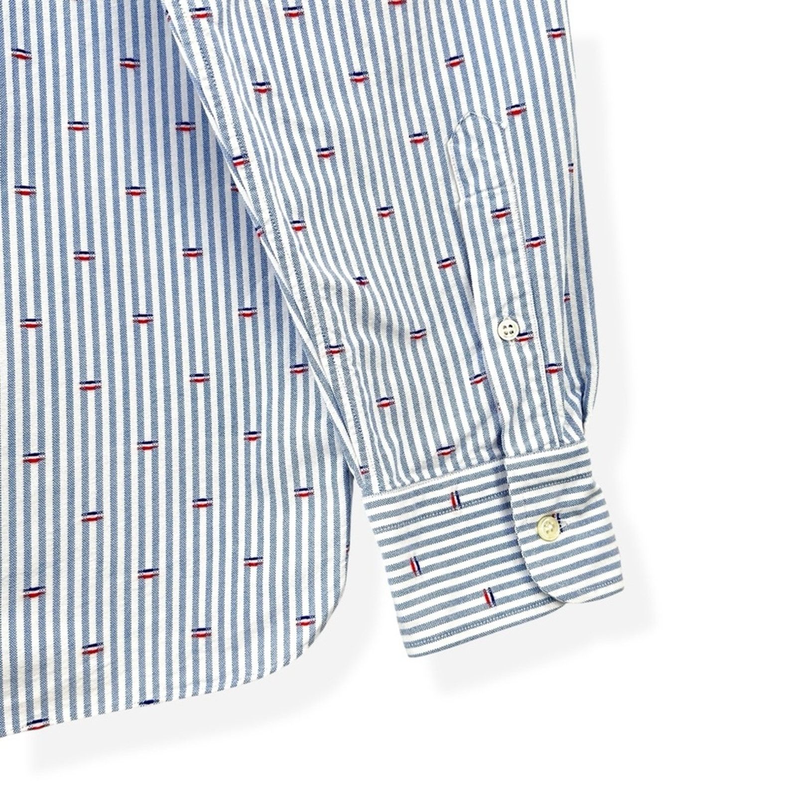 Maison Kitsune Blue & White Striped Embroidered Applique Button Up Shirt Size US XL / EU 56 / 4 - 5 Thumbnail