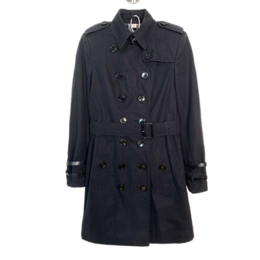 Burberry Burberry Black Cotton Long Trench Coat Womens Double Breaste Size S / US 4 / IT 40 - 1 Thumbnail