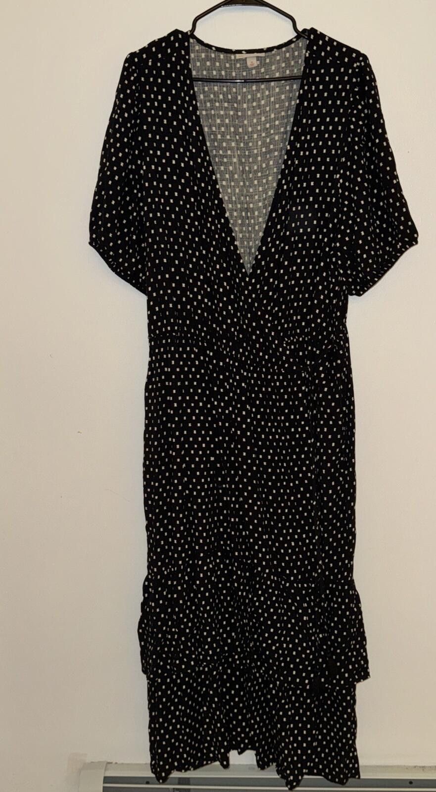 Other Knox Rose Wrap Black White Polka Dot Squares Tiered Dress Size XXL / US 16-18 / IT 52-54 - 4 Thumbnail