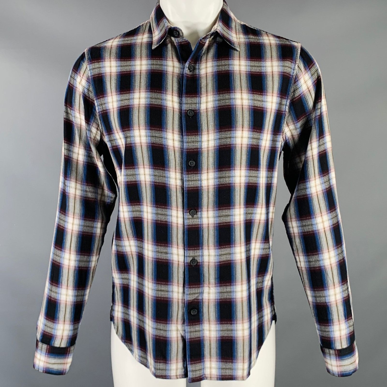 Vince Black Red Plaid Cotton Blend Spread Collar Long Sleeve Shirt Size US S / EU 44-46 / 1 - 1 Thumbnail
