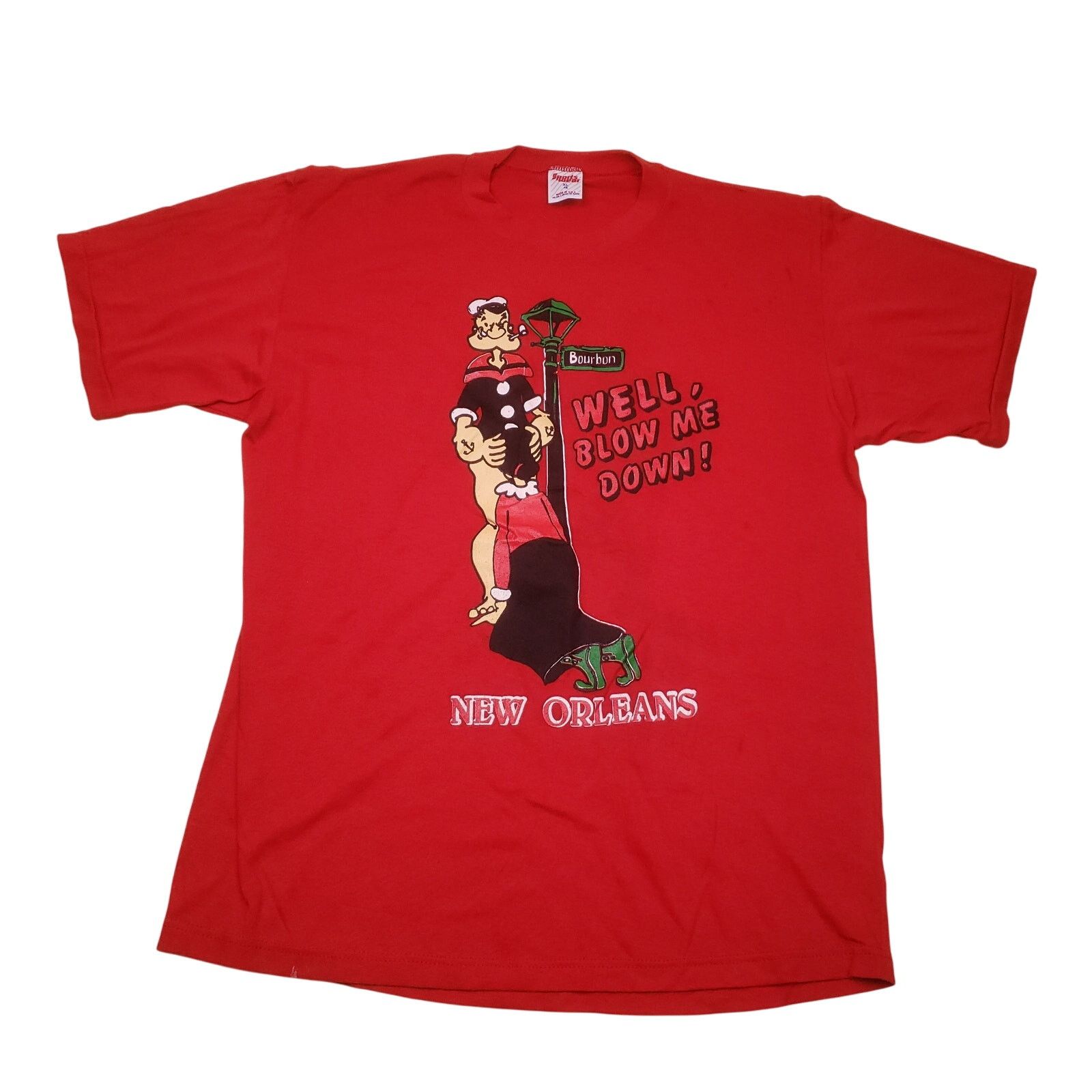 Vintage Vintage 80s Well, Blow Me Down! New Orleans Popeye Funny Tee Size US XL / EU 56 / 4 - 1 Thumbnail