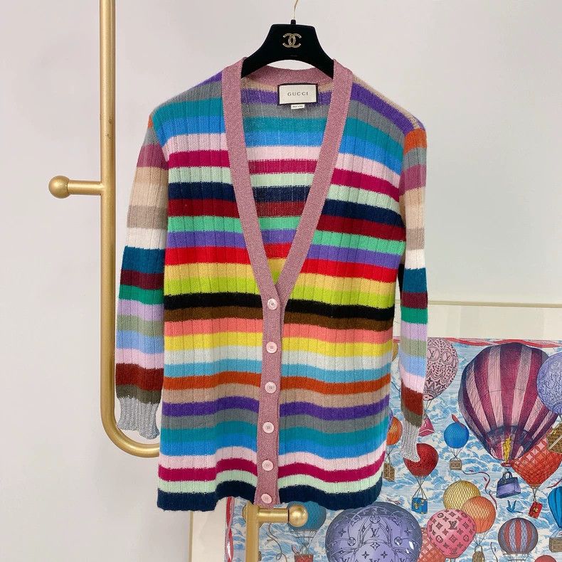 Gucci Gucci Rainbow cashmere wool knitted cardigan coat Size S / US 4 / IT 40 - 1 Thumbnail