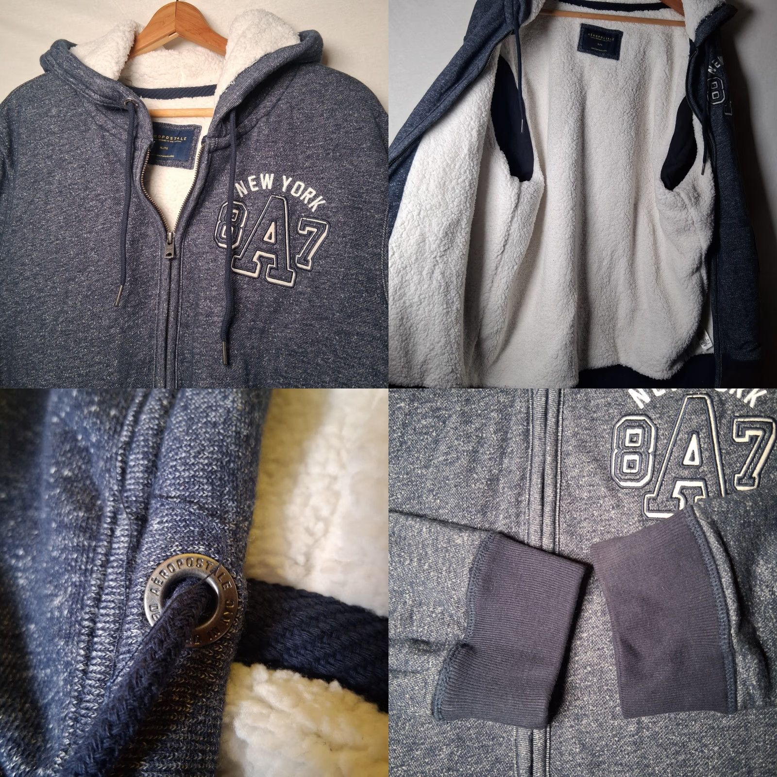 Aeropostale Aeropostale Hoodie Men XL Blue Full Zip Sherpa Lined Pockets Embroidered Knit Fly Aero A87 New York Athleisure Winter Fall Spring Cozy Warm Size US XL / EU 56 / 4 - 9 Thumbnail