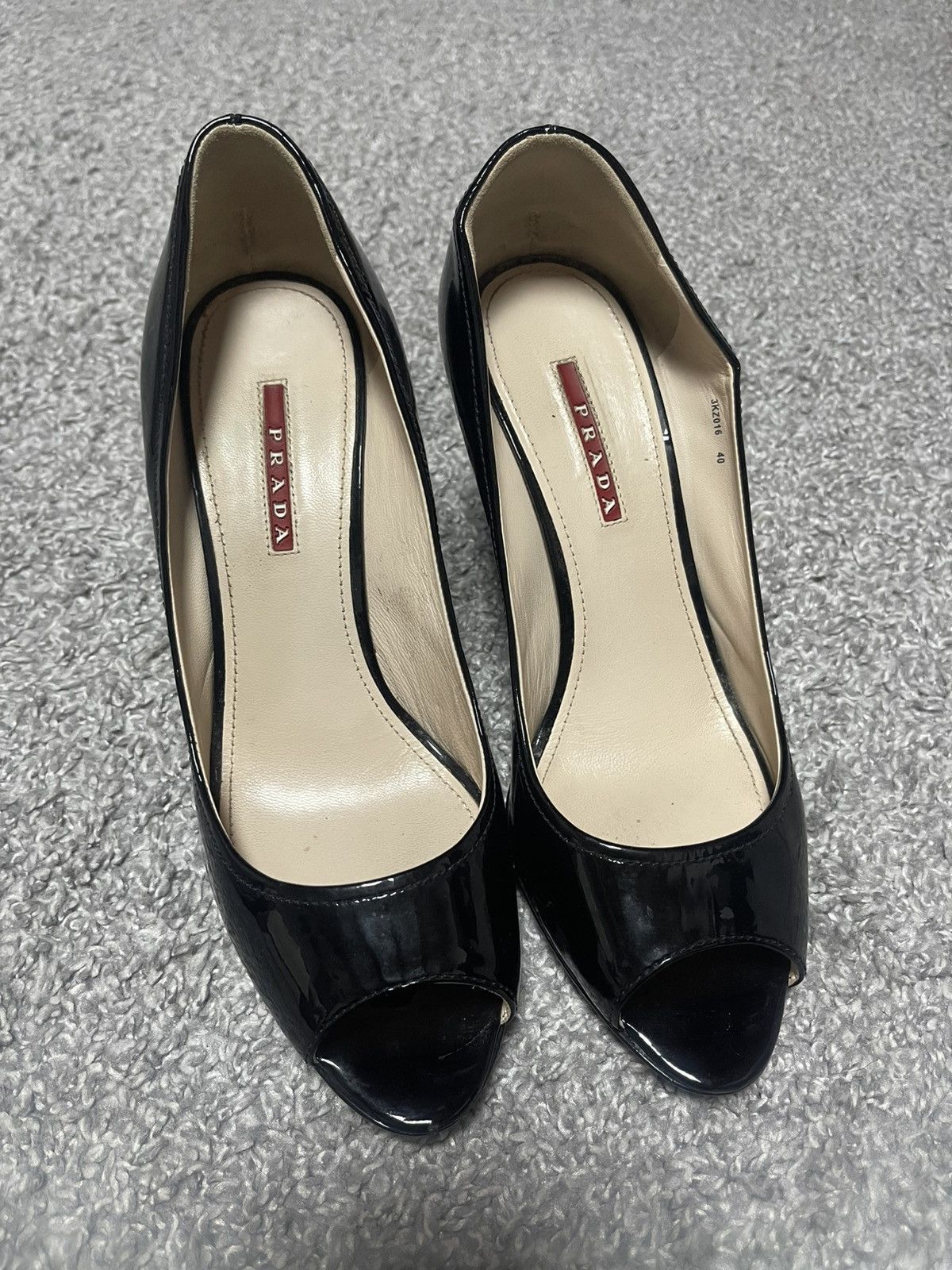 Prada Prada Vintage Patent Leather Peep Open Toe Wedge Cork Heels Size US 9 / IT 39 - 1 Thumbnail