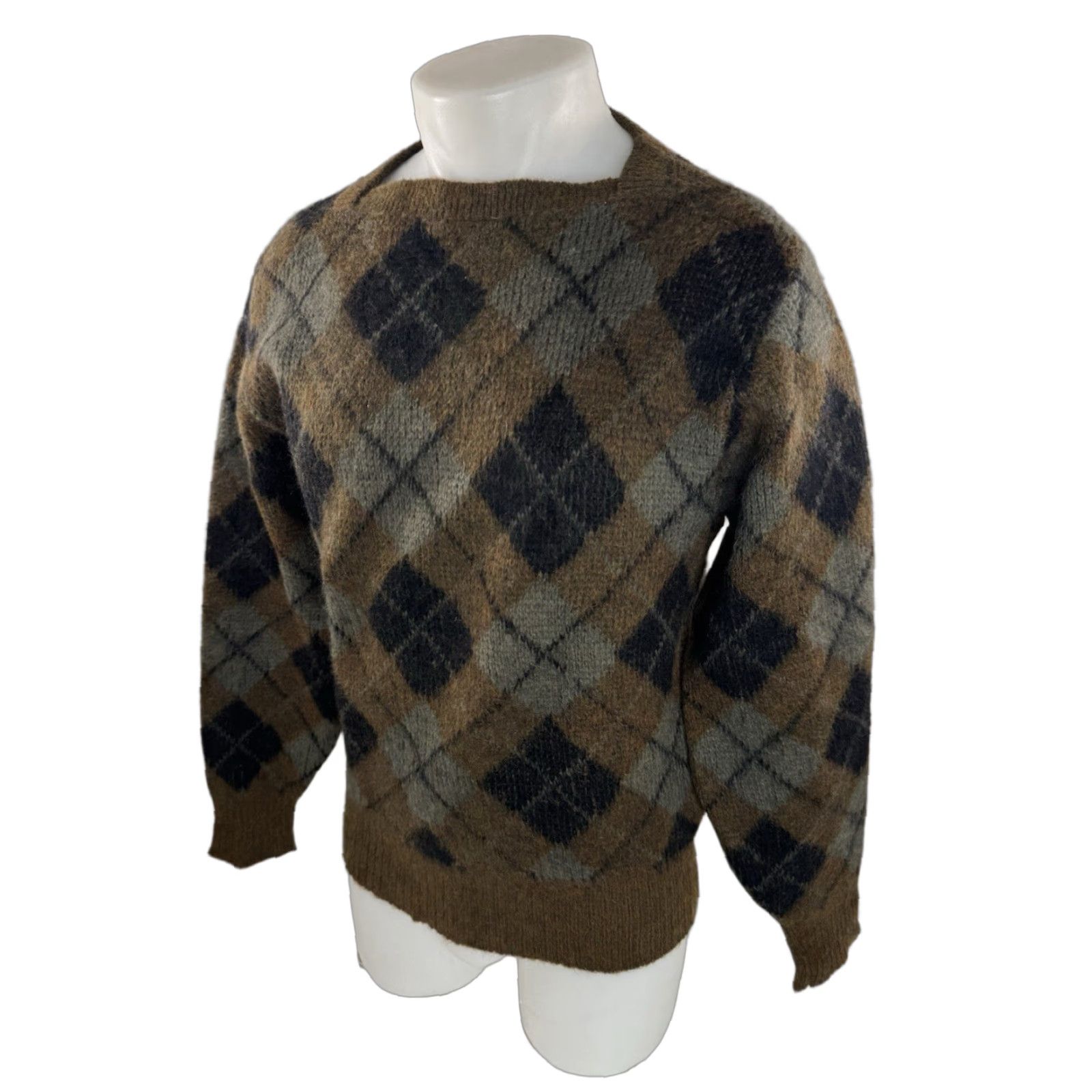 Jantzen JANTZEN Pullover Sweater Mens M Mohair Wool Argyle 1960s Brown Gray Blue Knit Vintage Size US M / EU 48-50 / 2 - 1 Thumbnail