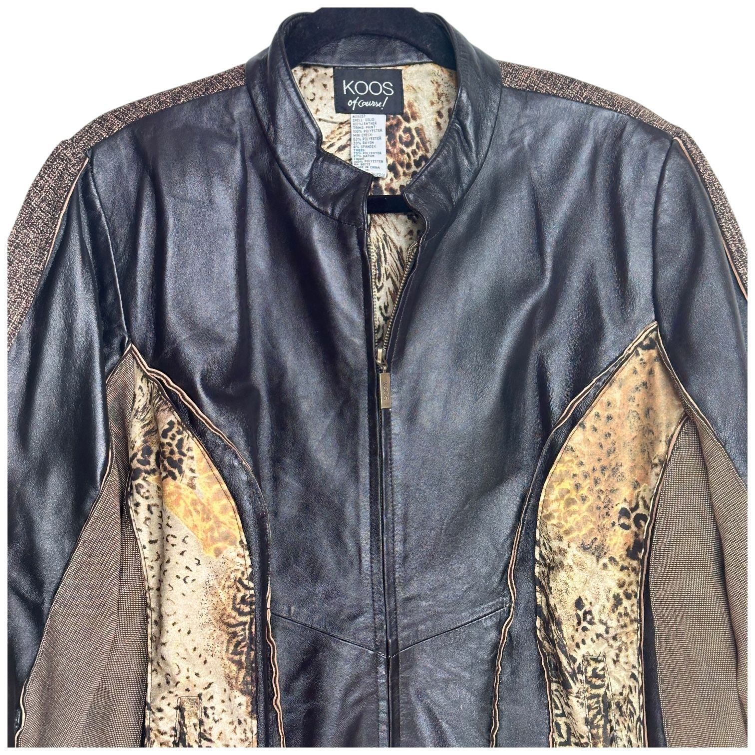 Designer Koos of Course Womens Leather Tweed Mix Media Jacket with An Size XXL / US 16-18 / IT 52-54 - 5 Thumbnail