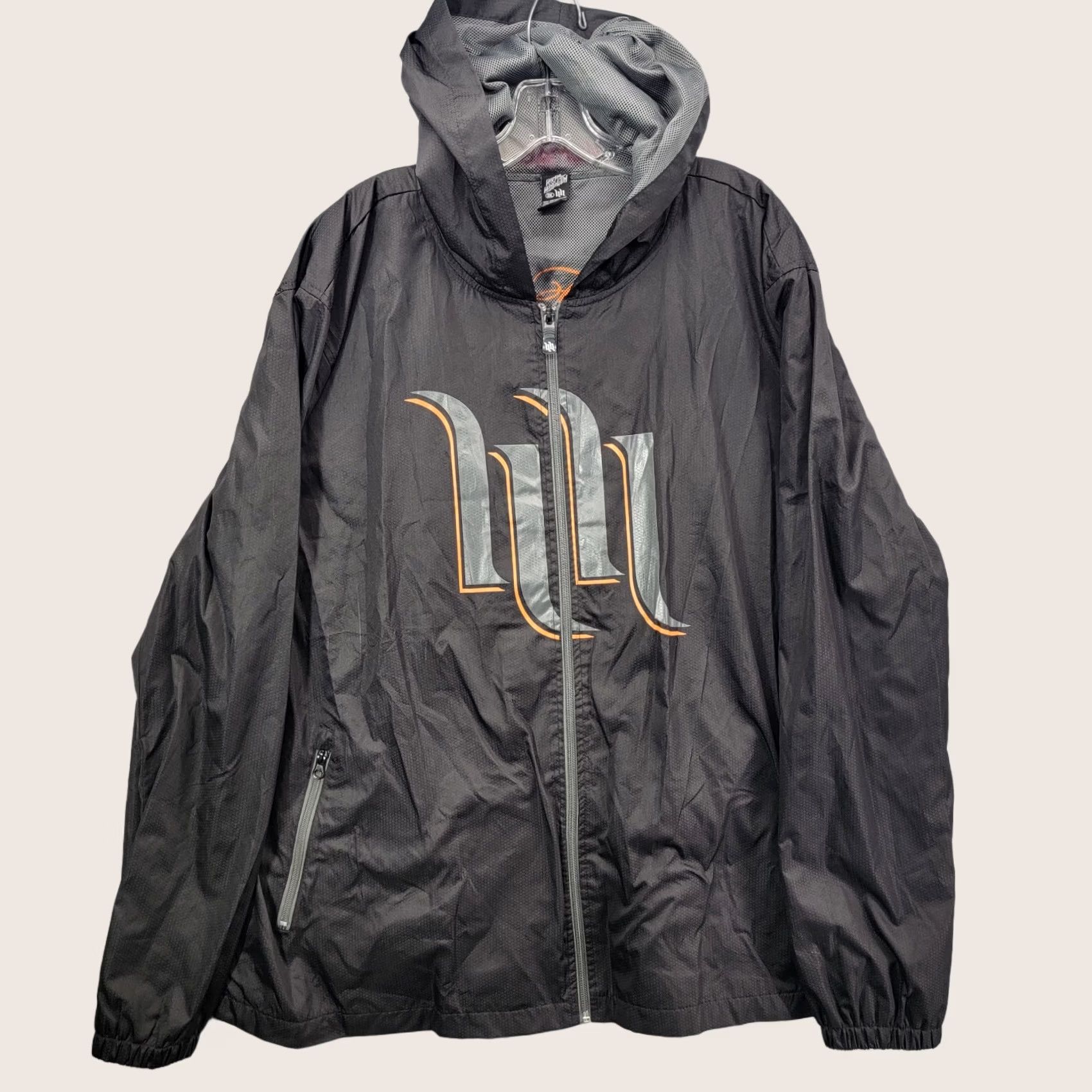 Hart And Huntington Jacket Mens 2XL Black Full Zip Hooded Windbreaker Graphic, Men's (Size Xxl)
