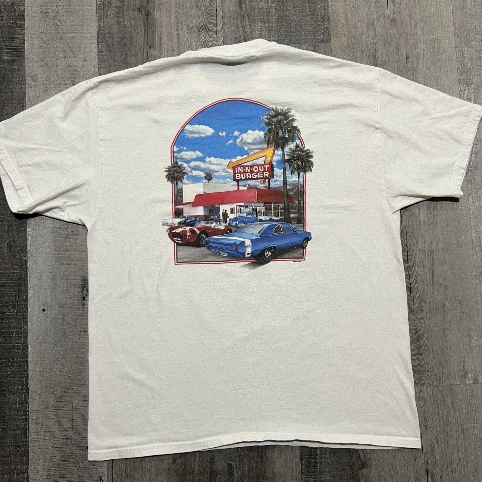 Hanes VTG In N Out Burger California 1999 White Muscle Car 90s Tee Size US XL / EU 56 / 4 - 1 Thumbnail