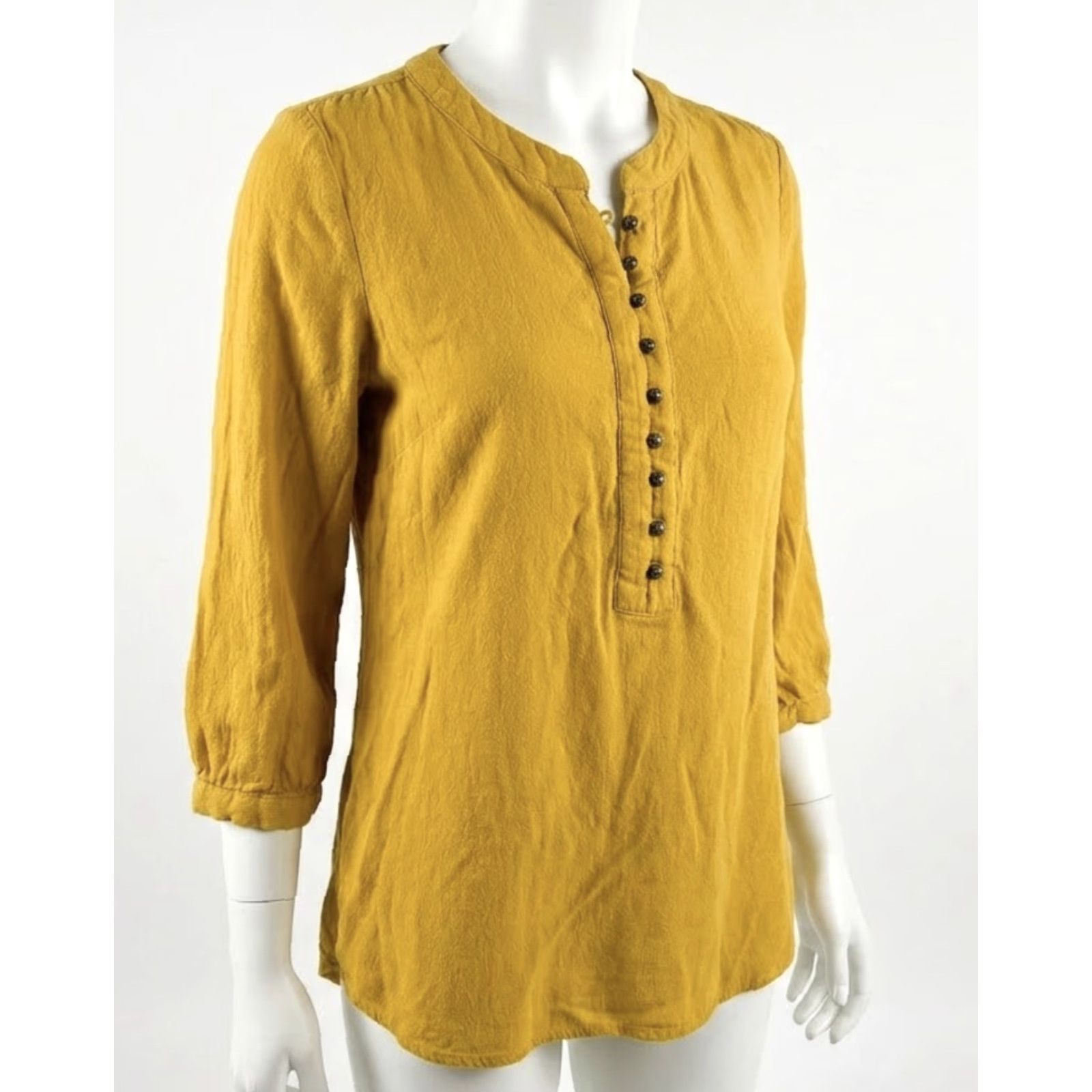 Banana Republic Banana Republic Tunic Blouse XS Petites Yellow Henley 3/4 Sleeve MISSING BUTTONS Size XS / US 0-2 / IT 36-38 - 2 Thumbnail