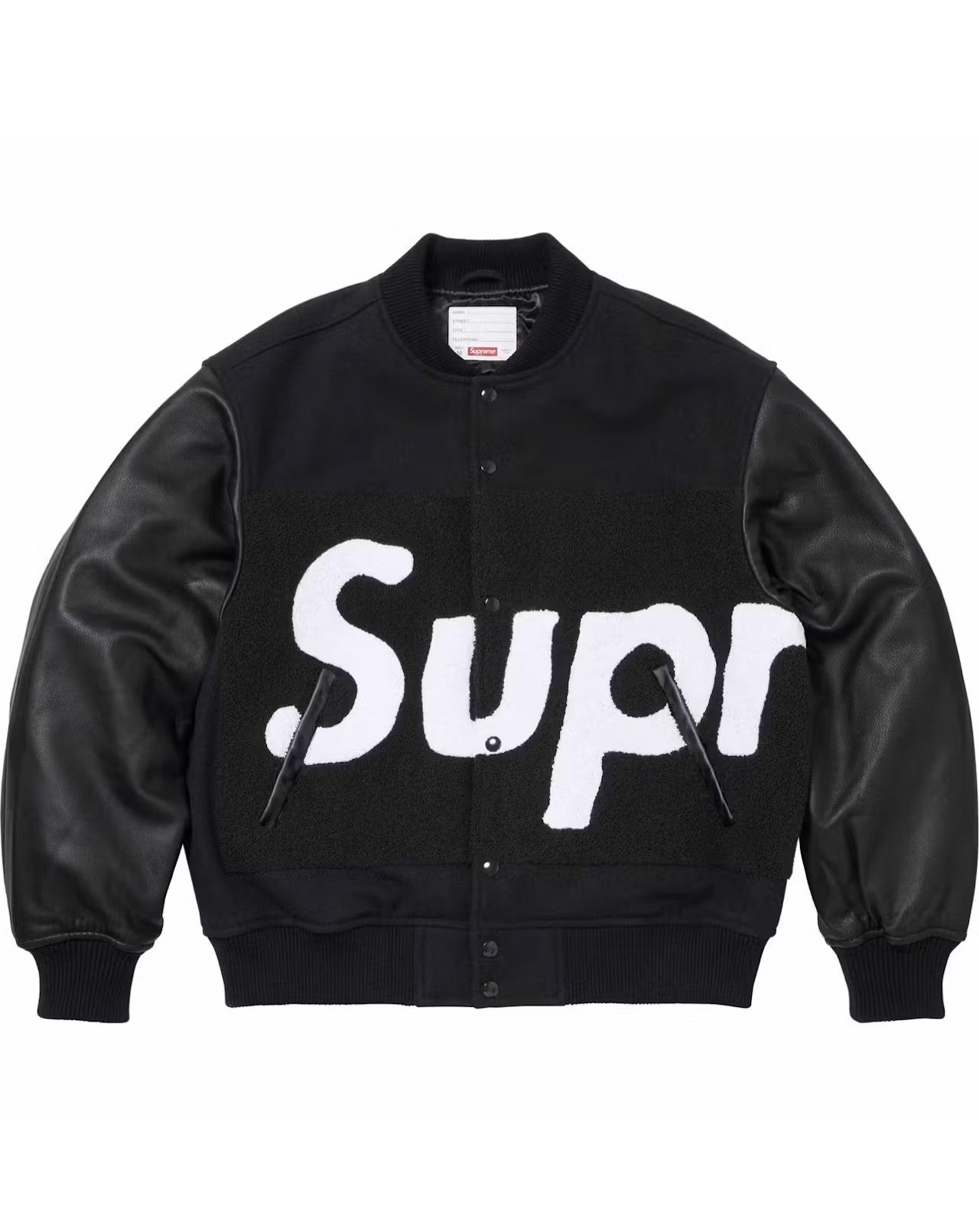 Image of Cactus Plant Flea Market x Supreme Big Logo Chenille Varsity Jacket in Black, Men's (Size Small)